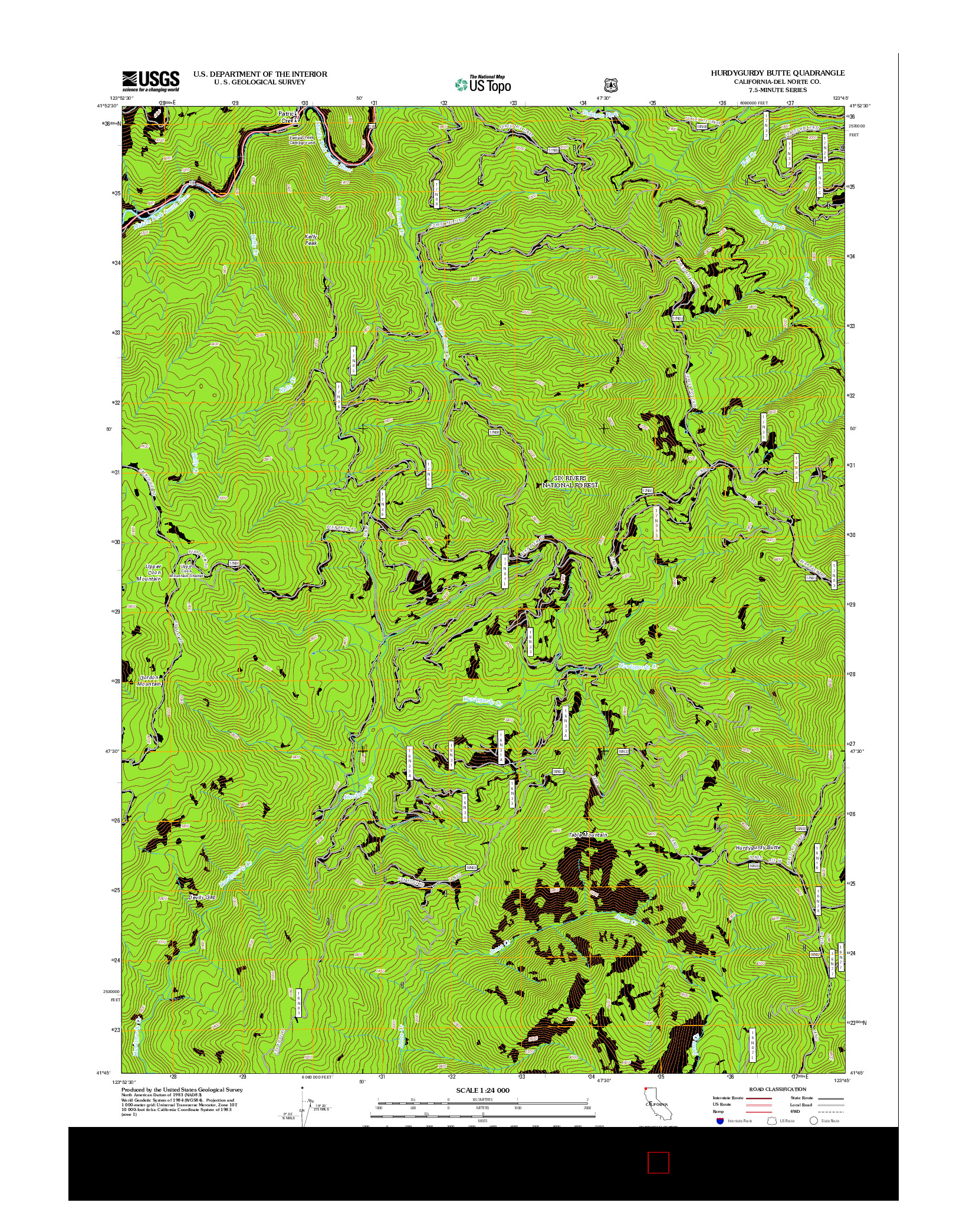 USGS US TOPO 7.5-MINUTE MAP FOR HURDYGURDY BUTTE, CA 2012