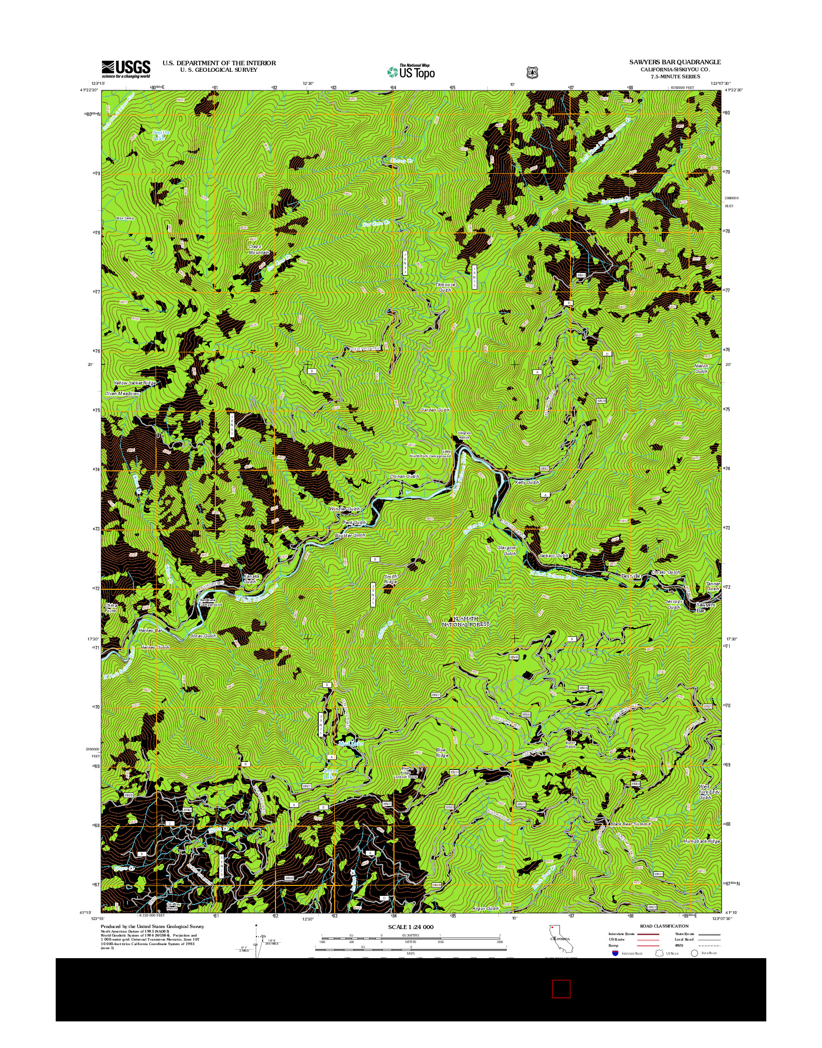 USGS US TOPO 7.5-MINUTE MAP FOR SAWYERS BAR, CA 2012