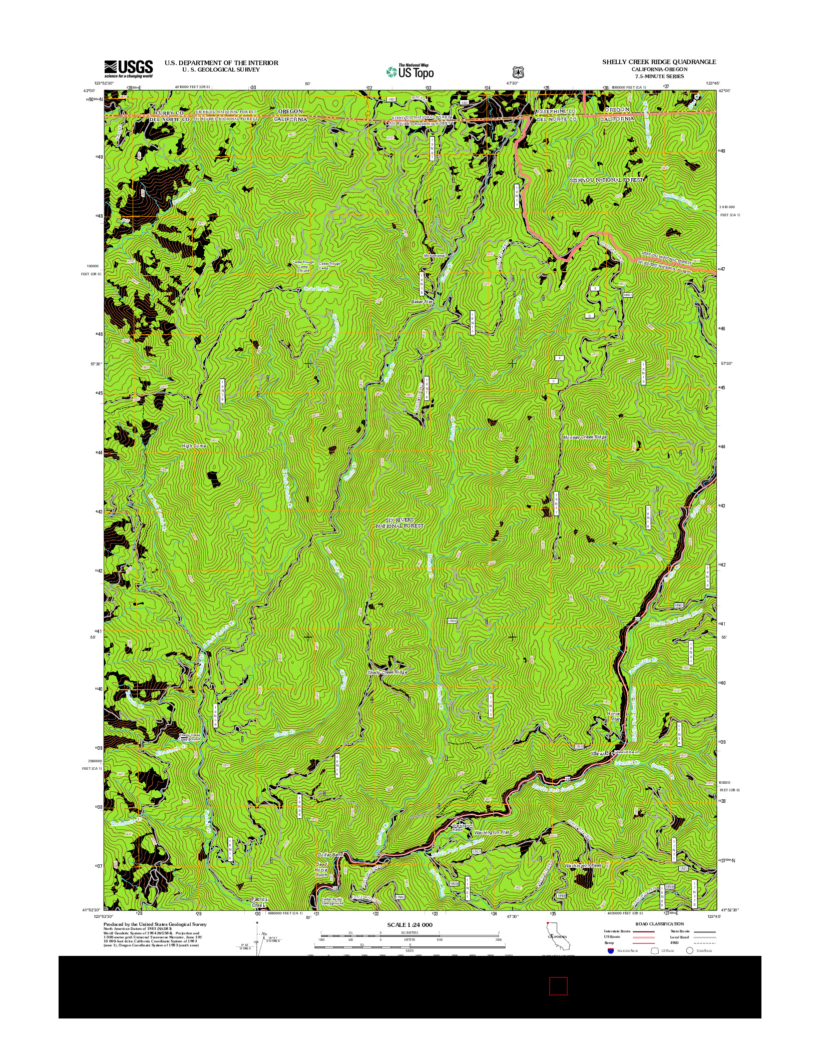 USGS US TOPO 7.5-MINUTE MAP FOR SHELLY CREEK RIDGE, CA-OR 2012