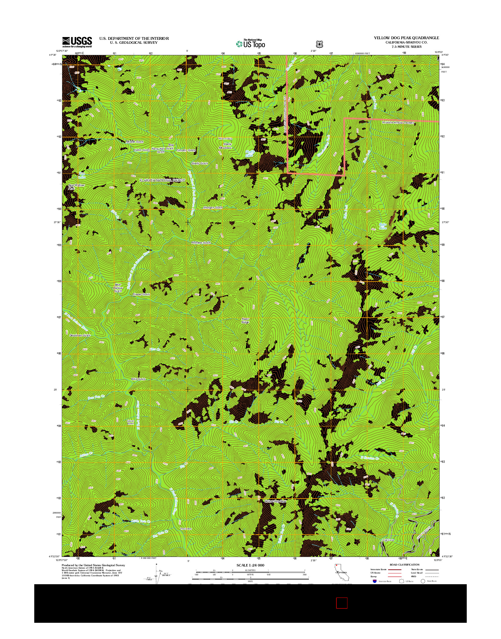 USGS US TOPO 7.5-MINUTE MAP FOR YELLOW DOG PEAK, CA 2012