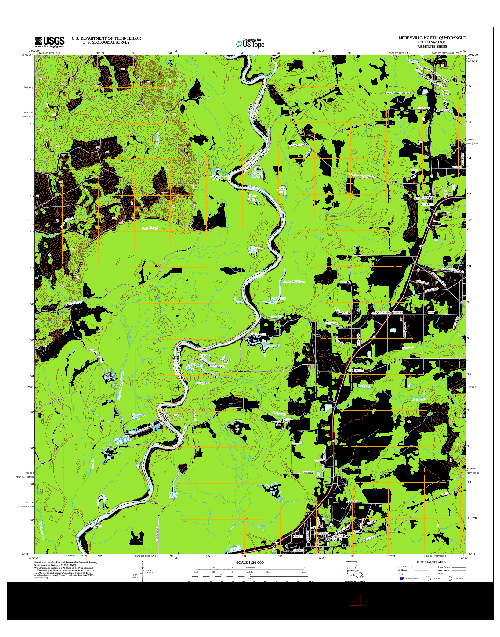 USGS US TOPO 7.5-MINUTE MAP FOR MERRYVILLE NORTH, LA-TX 2012
