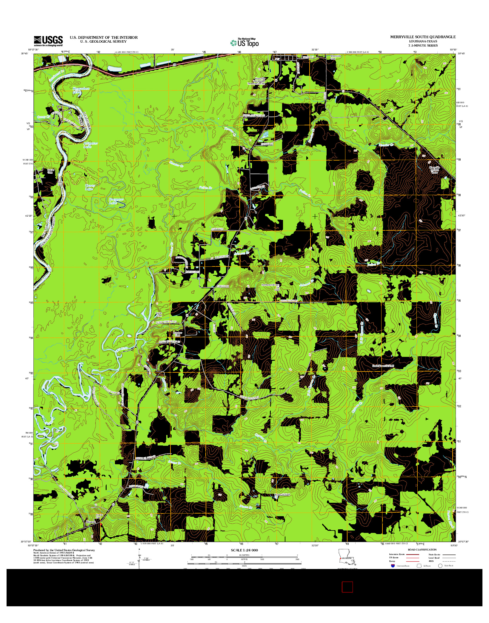 USGS US TOPO 7.5-MINUTE MAP FOR MERRYVILLE SOUTH, LA-TX 2012