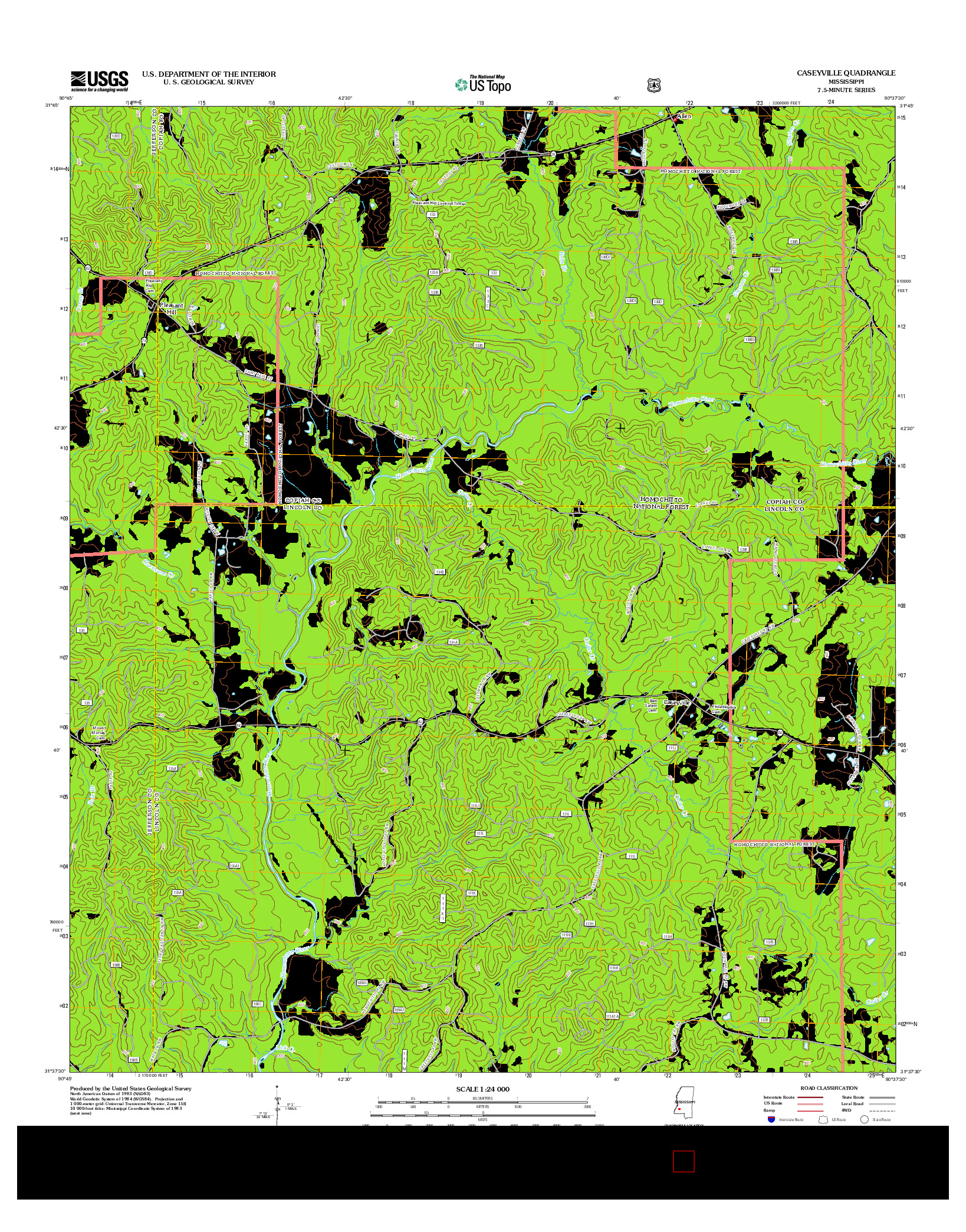 USGS US TOPO 7.5-MINUTE MAP FOR CASEYVILLE, MS 2012