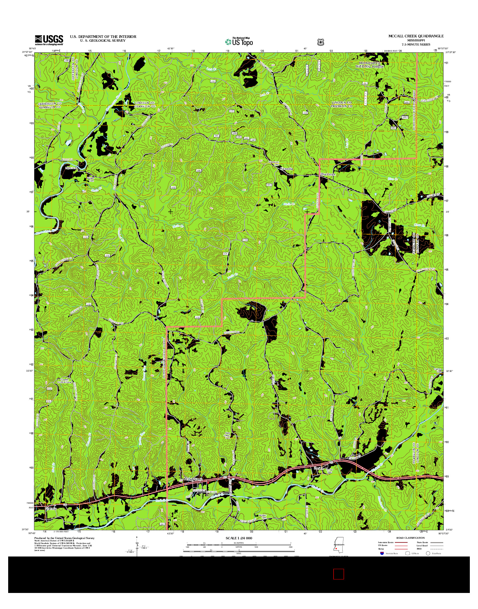 USGS US TOPO 7.5-MINUTE MAP FOR MCCALL CREEK, MS 2012