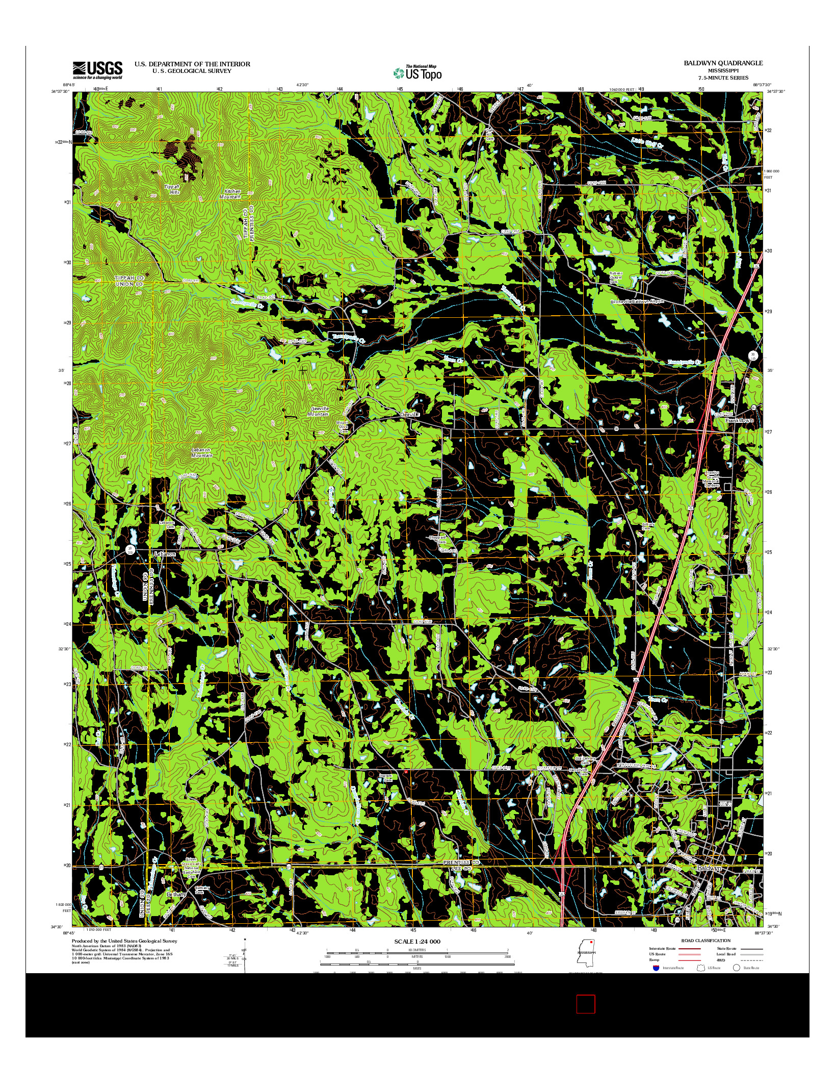 USGS US TOPO 7.5-MINUTE MAP FOR BALDWYN, MS 2012