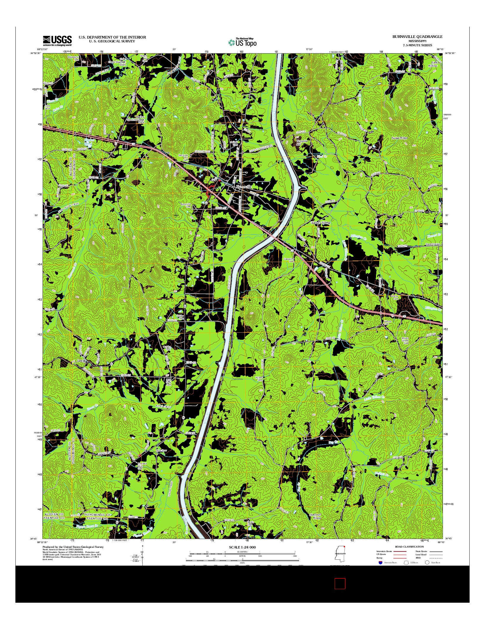 USGS US TOPO 7.5-MINUTE MAP FOR BURNSVILLE, MS 2012