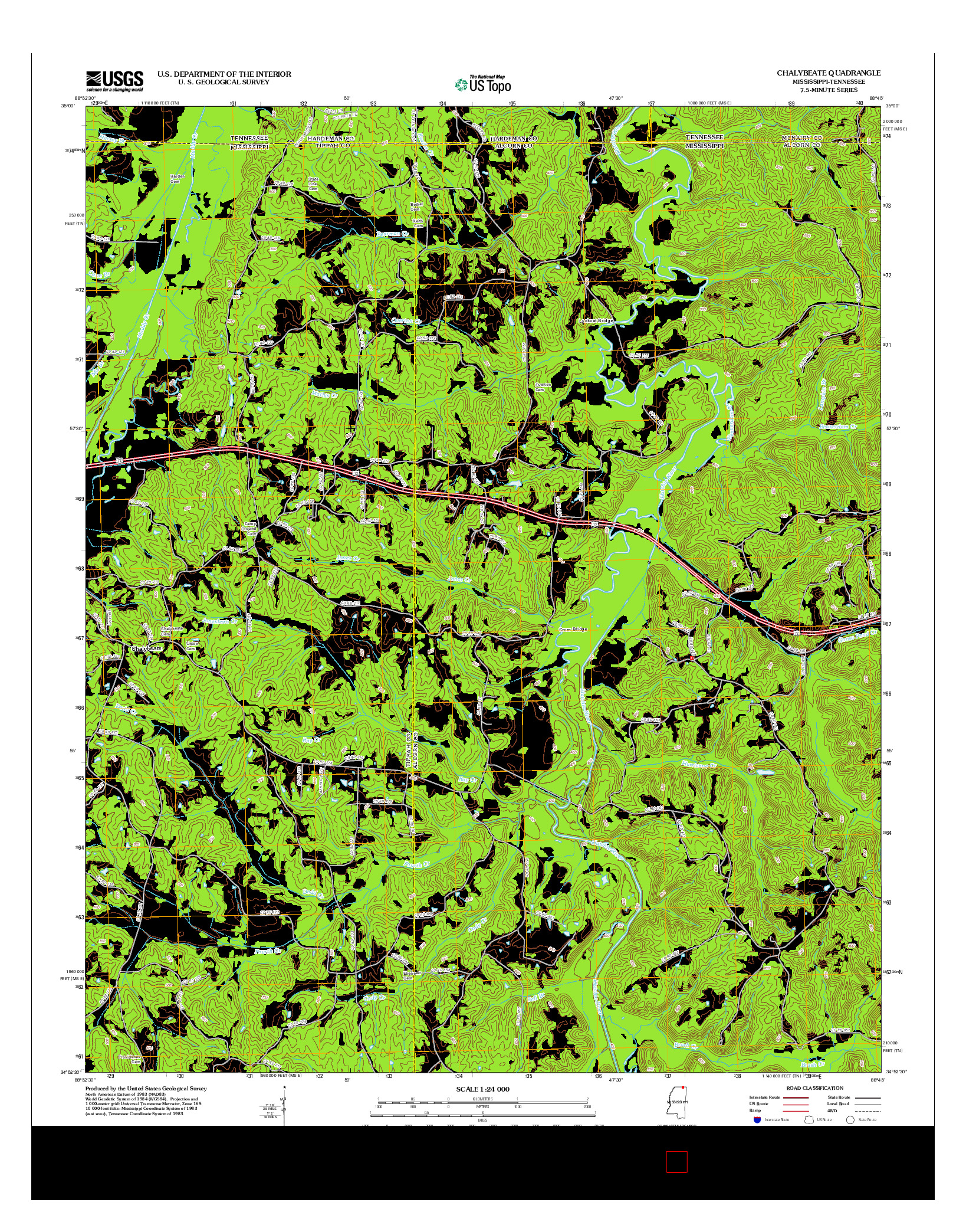 USGS US TOPO 7.5-MINUTE MAP FOR CHALYBEATE, MS-TN 2012