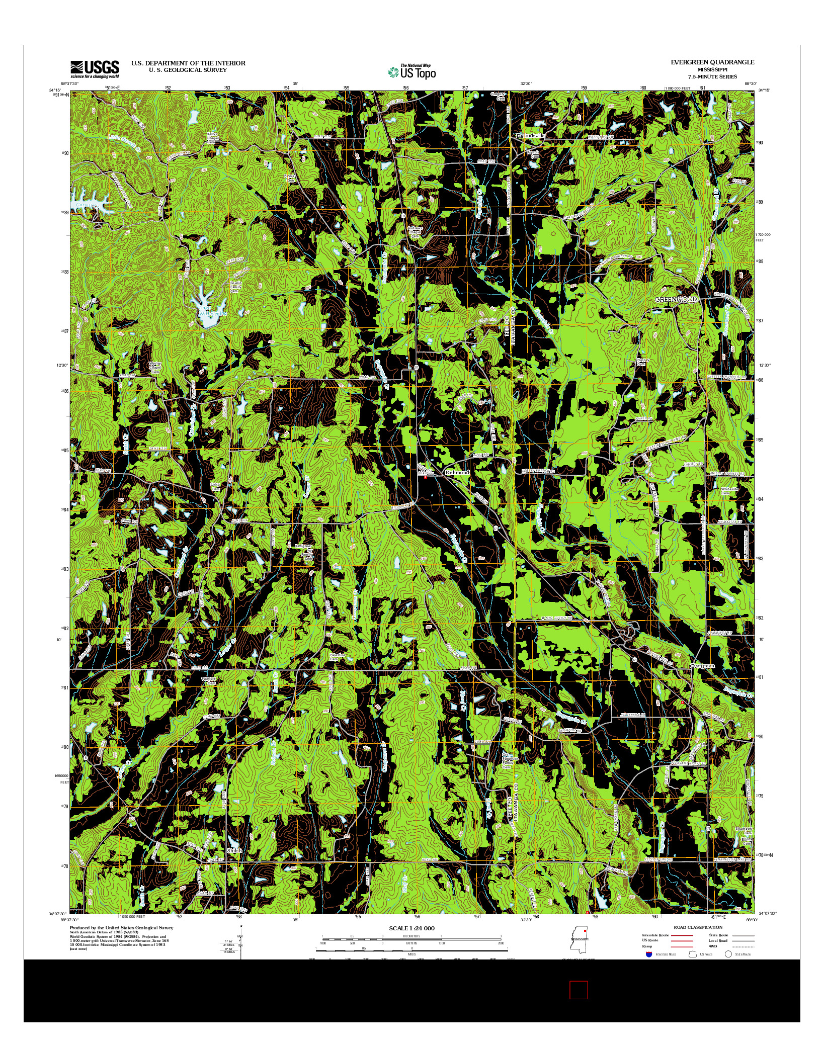 USGS US TOPO 7.5-MINUTE MAP FOR EVERGREEN, MS 2012