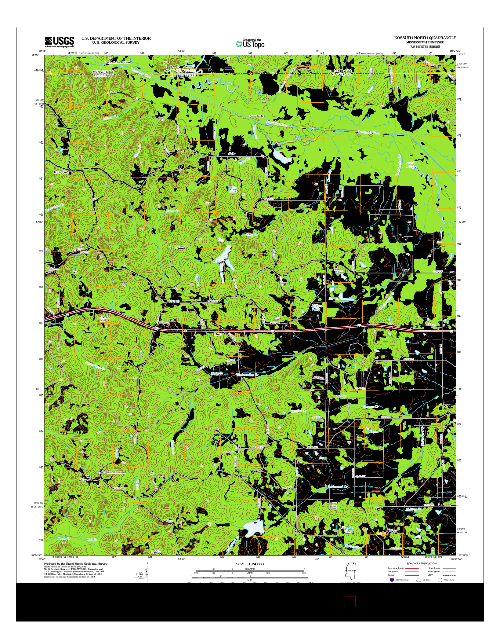 USGS US TOPO 7.5-MINUTE MAP FOR KOSSUTH NORTH, MS-TN 2012