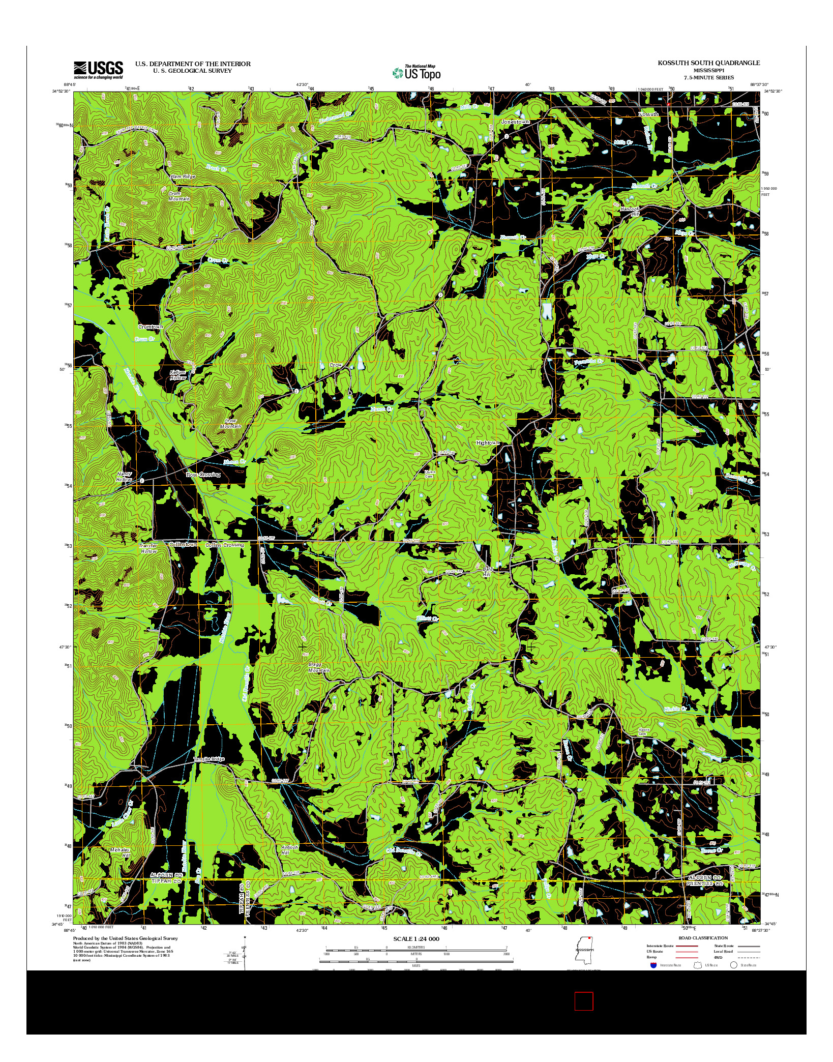 USGS US TOPO 7.5-MINUTE MAP FOR KOSSUTH SOUTH, MS 2012
