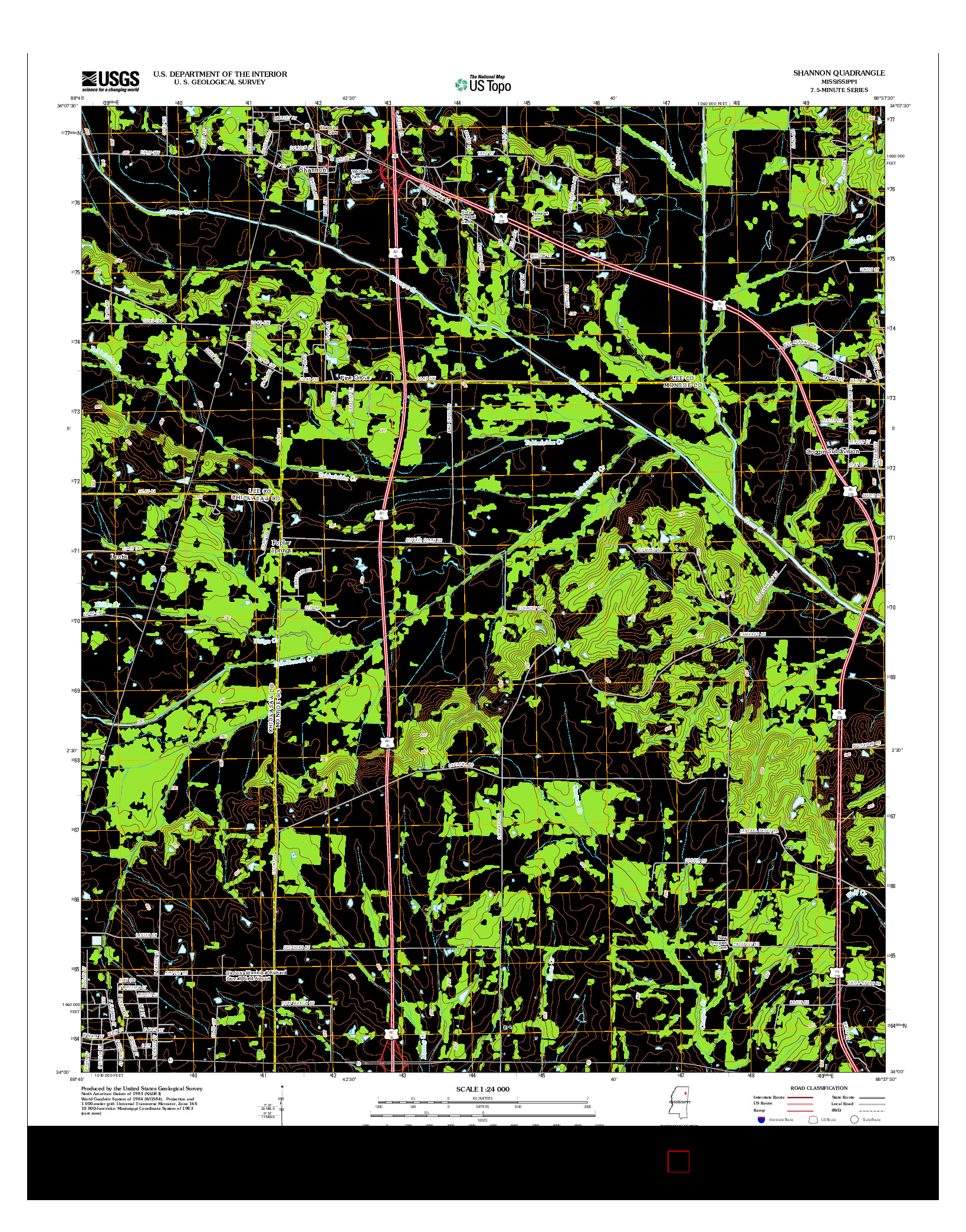 USGS US TOPO 7.5-MINUTE MAP FOR SHANNON, MS 2012