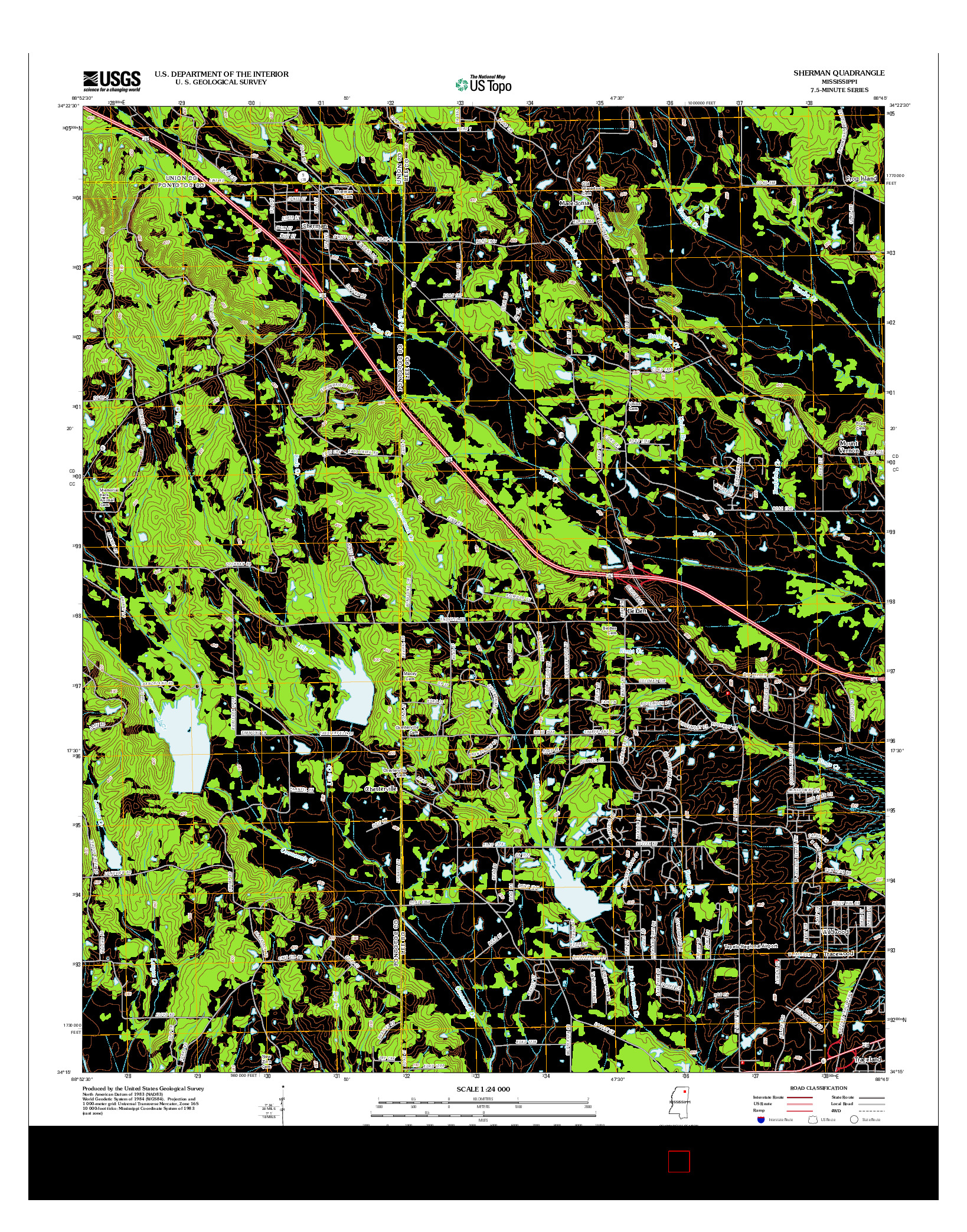 USGS US TOPO 7.5-MINUTE MAP FOR SHERMAN, MS 2012
