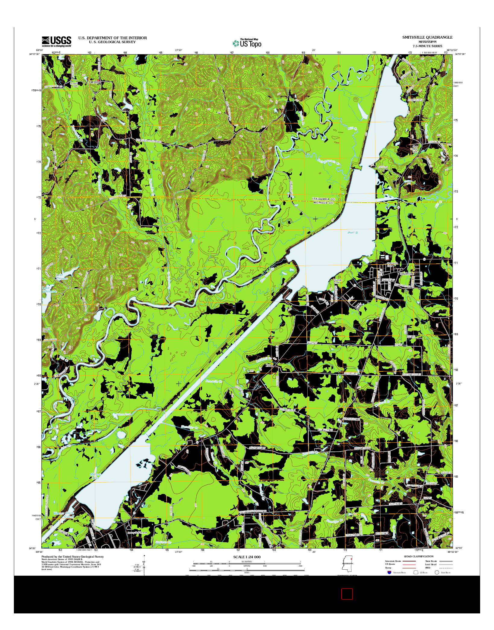 USGS US TOPO 7.5-MINUTE MAP FOR SMITHVILLE, MS 2012