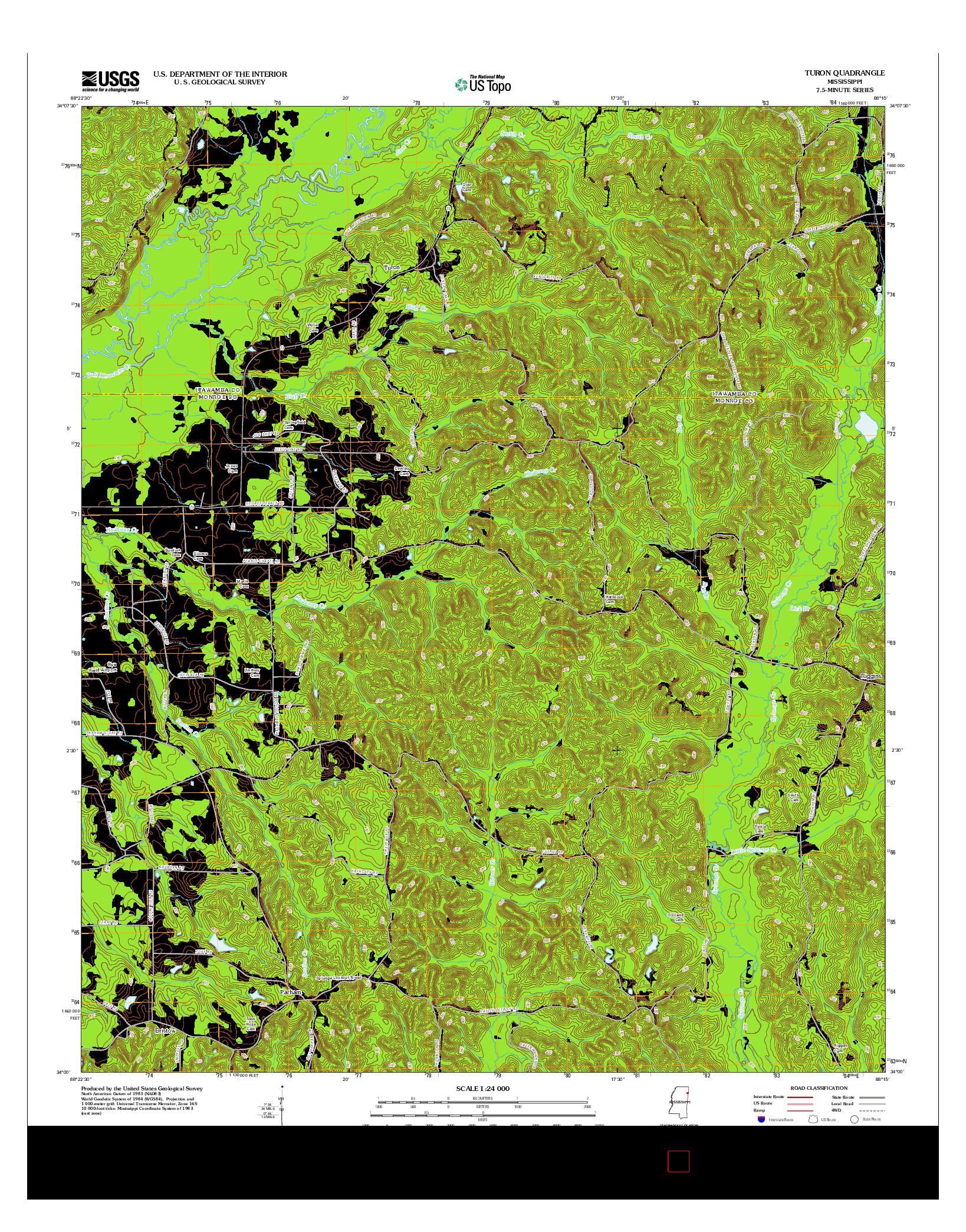 USGS US TOPO 7.5-MINUTE MAP FOR TURON, MS 2012