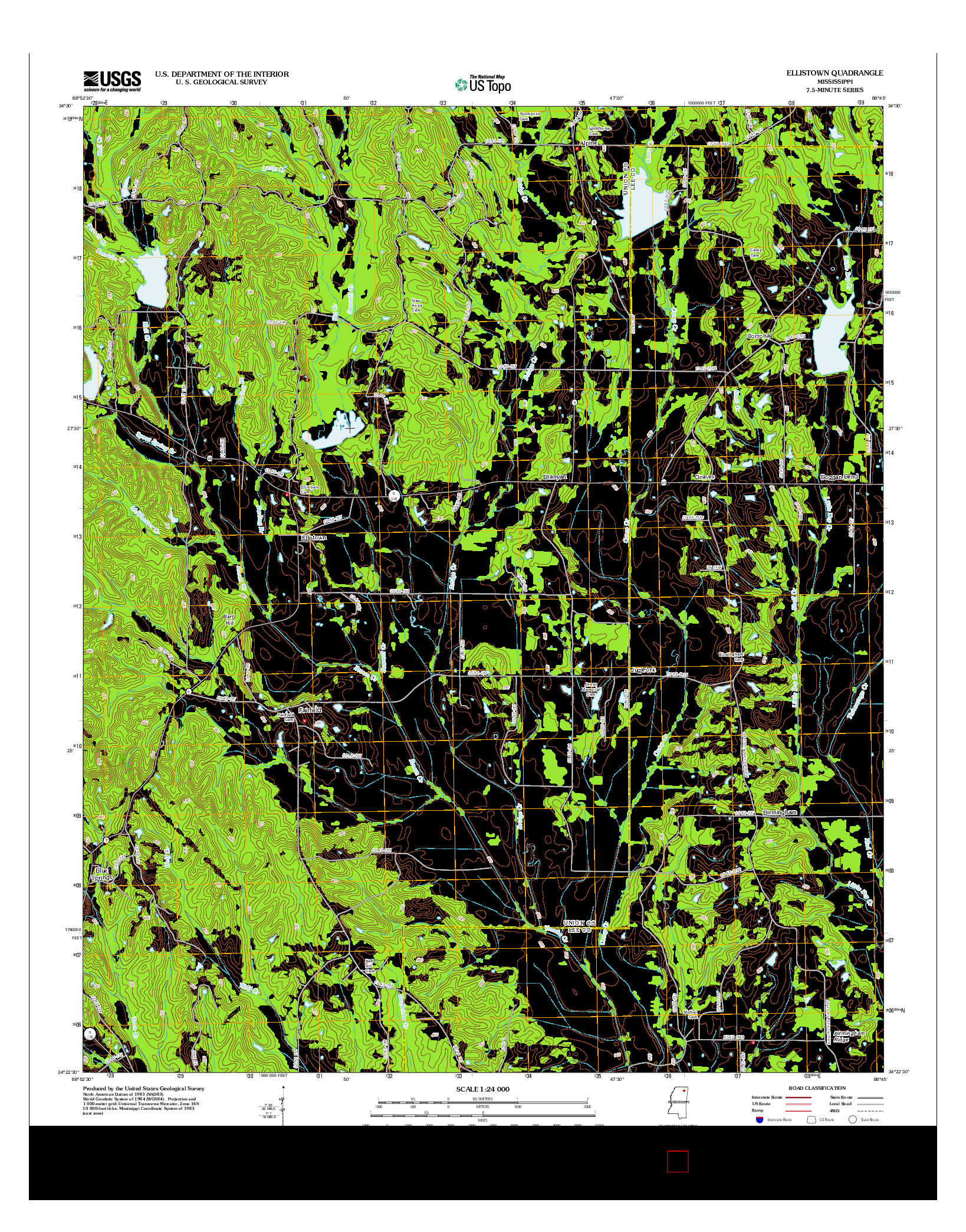 USGS US TOPO 7.5-MINUTE MAP FOR ELLISTOWN, MS 2012
