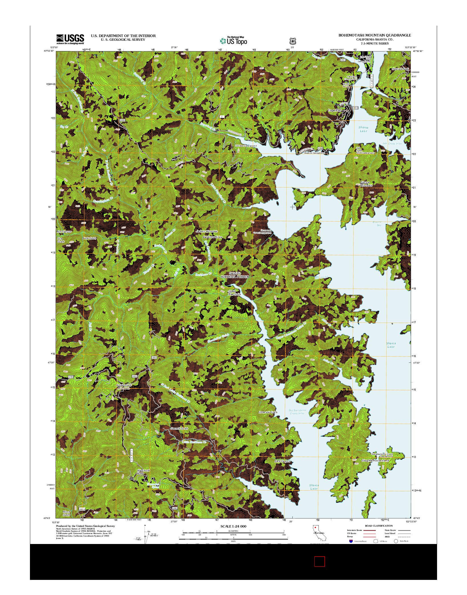 USGS US TOPO 7.5-MINUTE MAP FOR BOHEMOTASH MOUNTAIN, CA 2012