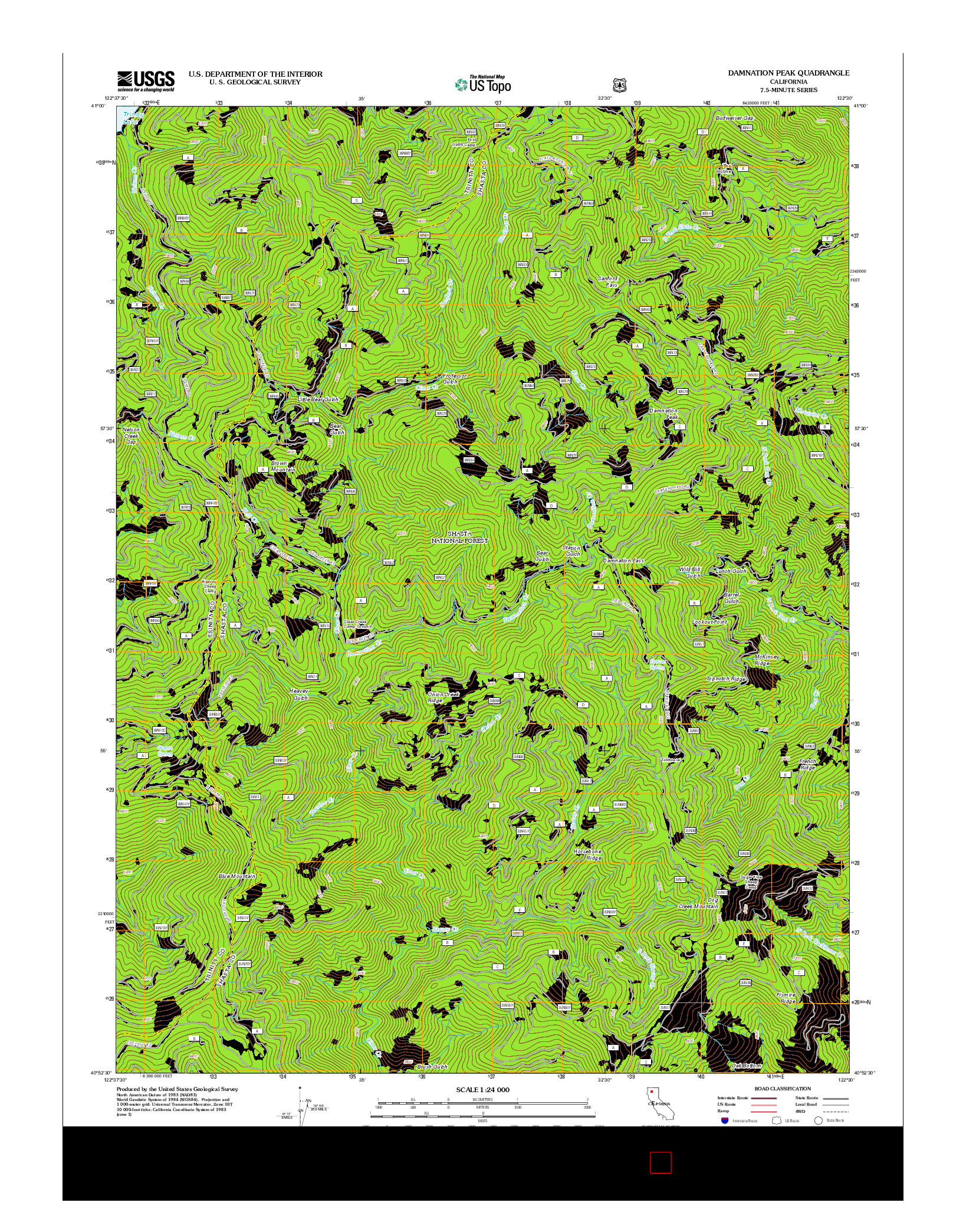 USGS US TOPO 7.5-MINUTE MAP FOR DAMNATION PEAK, CA 2012