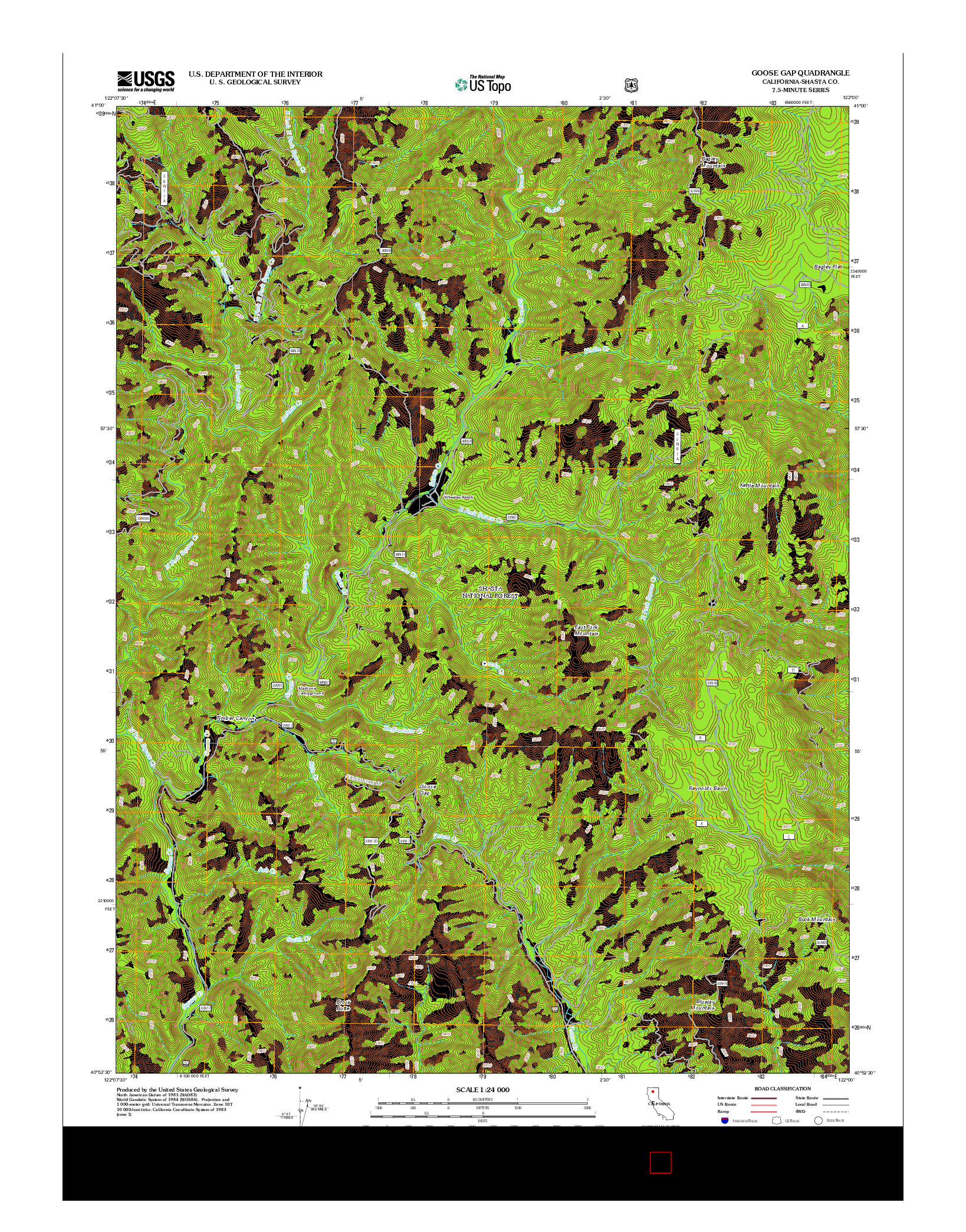 USGS US TOPO 7.5-MINUTE MAP FOR GOOSE GAP, CA 2012