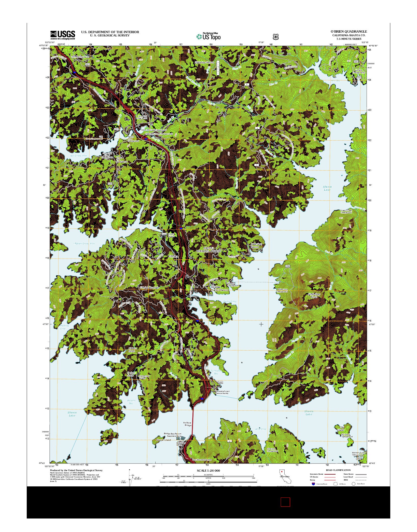 USGS US TOPO 7.5-MINUTE MAP FOR O'BRIEN, CA 2012