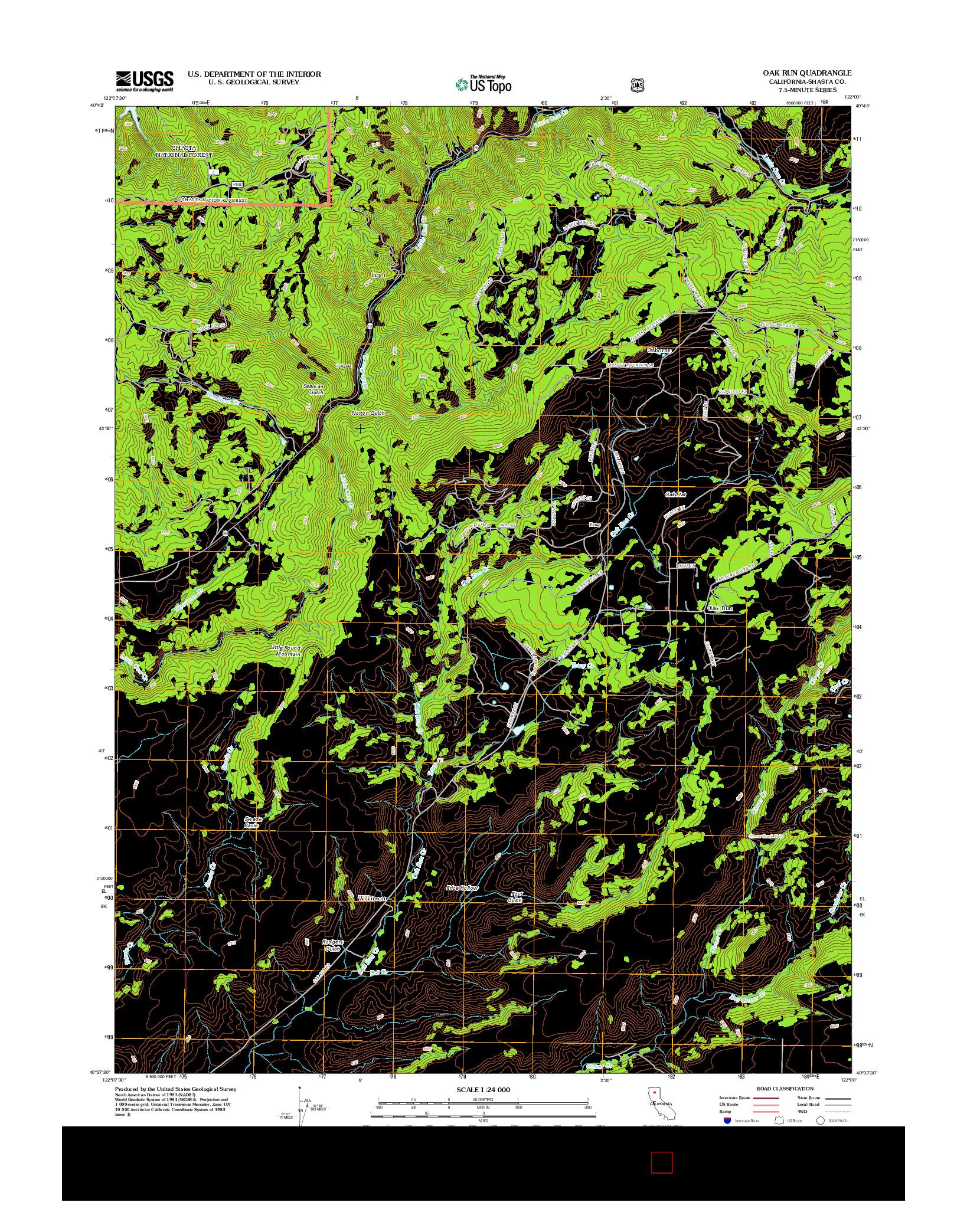 USGS US TOPO 7.5-MINUTE MAP FOR OAK RUN, CA 2012