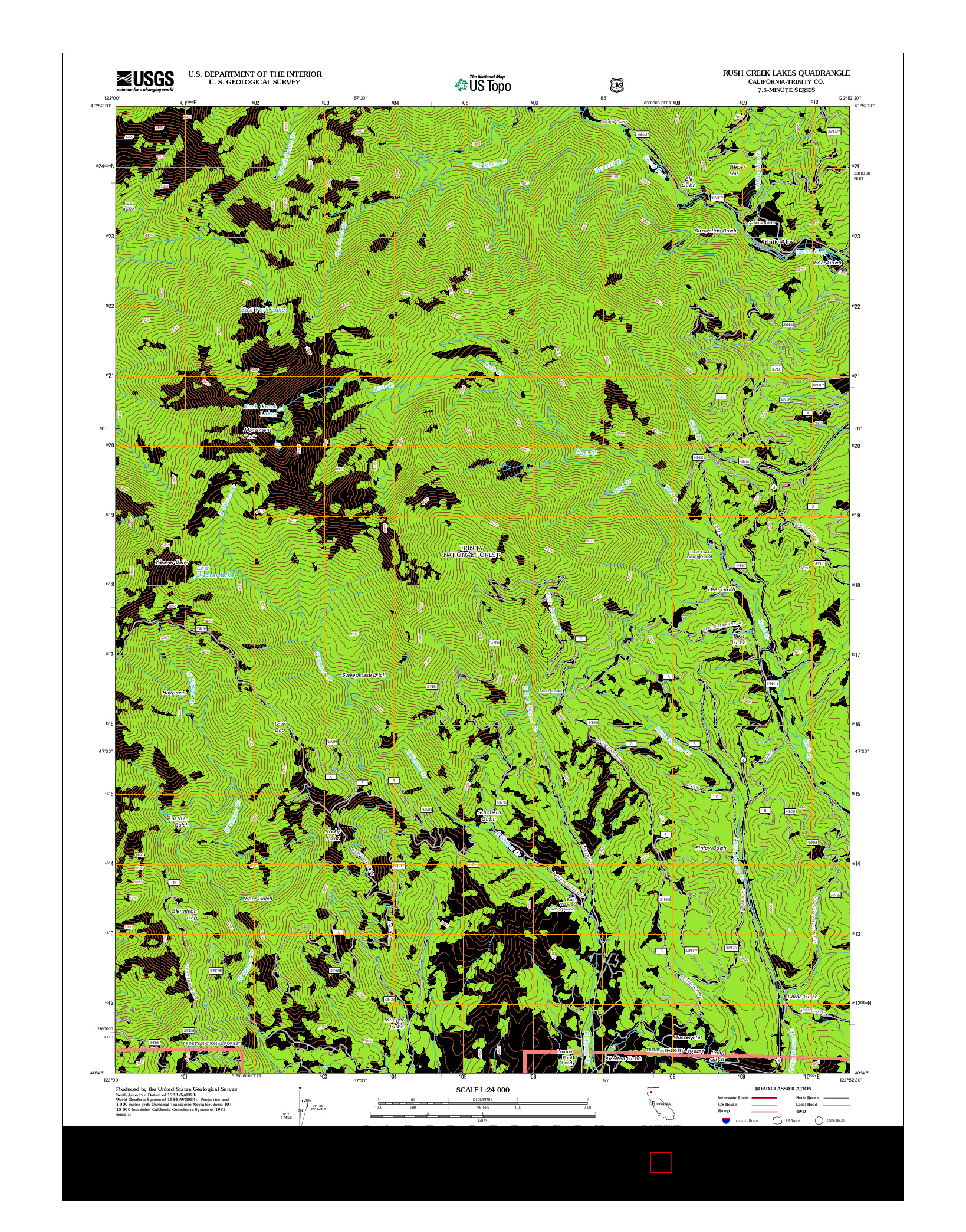 USGS US TOPO 7.5-MINUTE MAP FOR RUSH CREEK LAKES, CA 2012