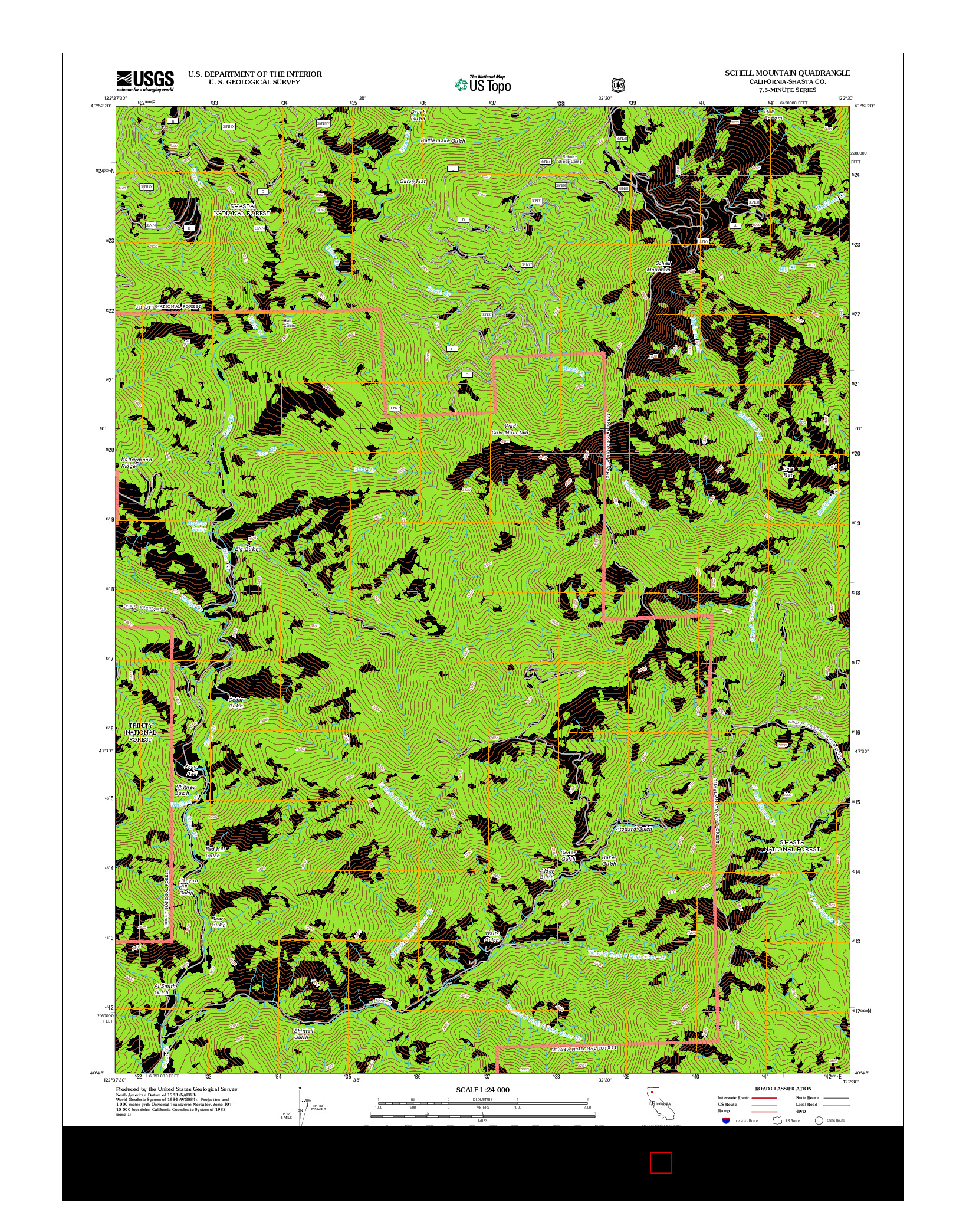 USGS US TOPO 7.5-MINUTE MAP FOR SCHELL MOUNTAIN, CA 2012