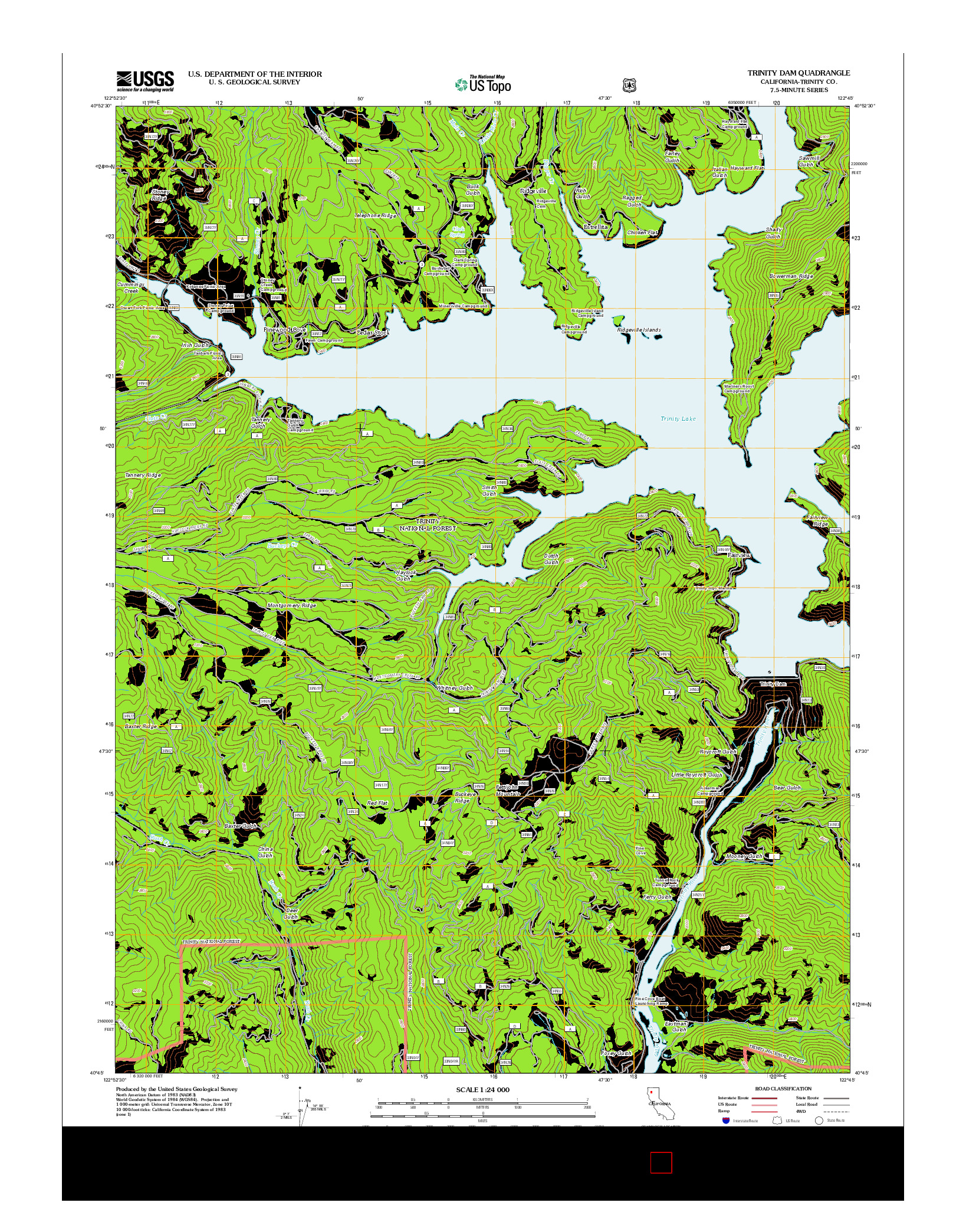 USGS US TOPO 7.5-MINUTE MAP FOR TRINITY DAM, CA 2012