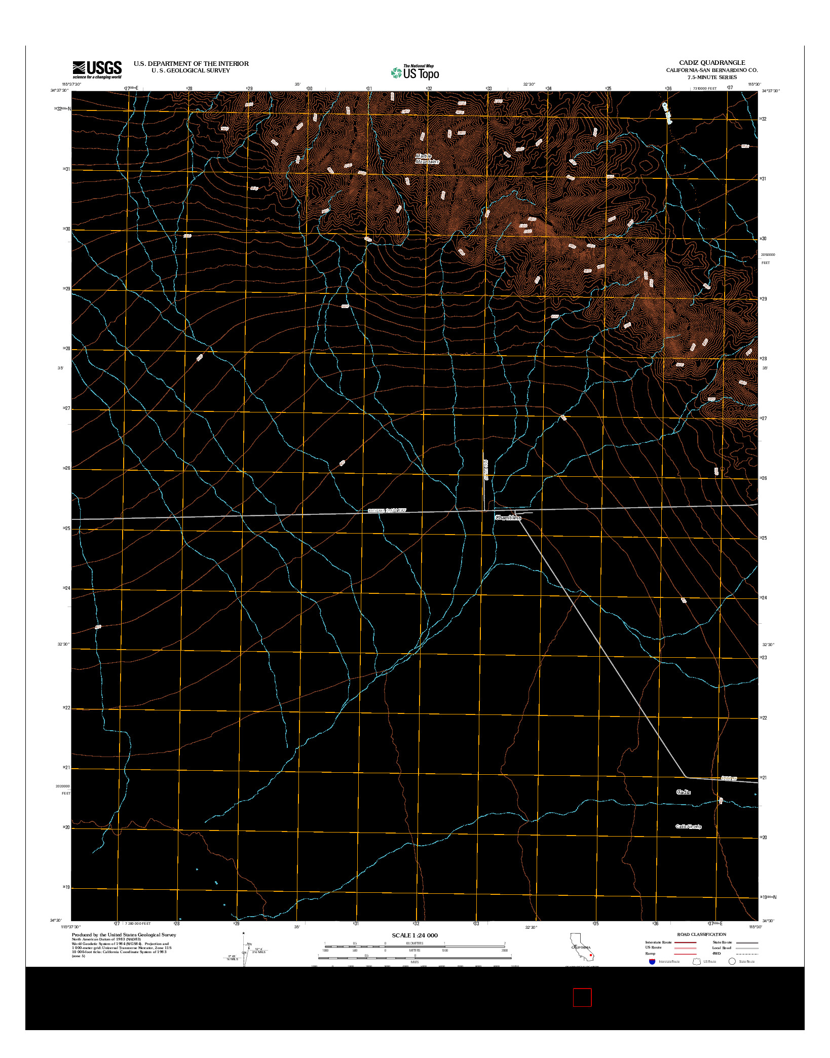 USGS US TOPO 7.5-MINUTE MAP FOR CADIZ, CA 2012