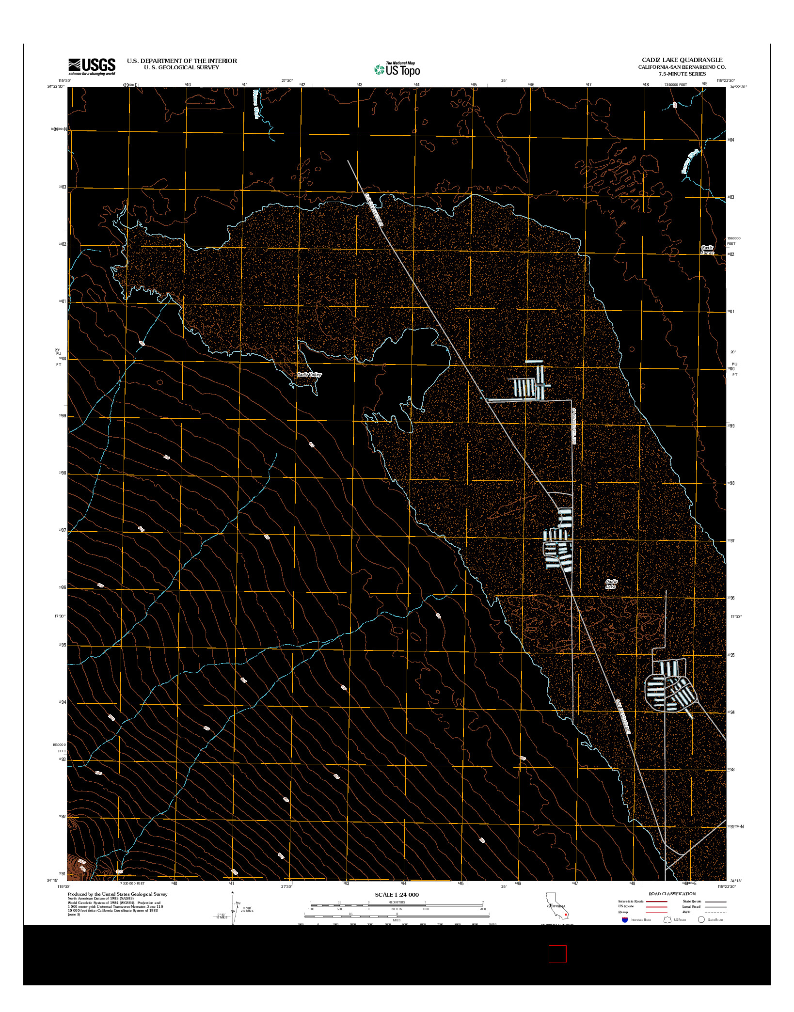 USGS US TOPO 7.5-MINUTE MAP FOR CADIZ LAKE, CA 2012