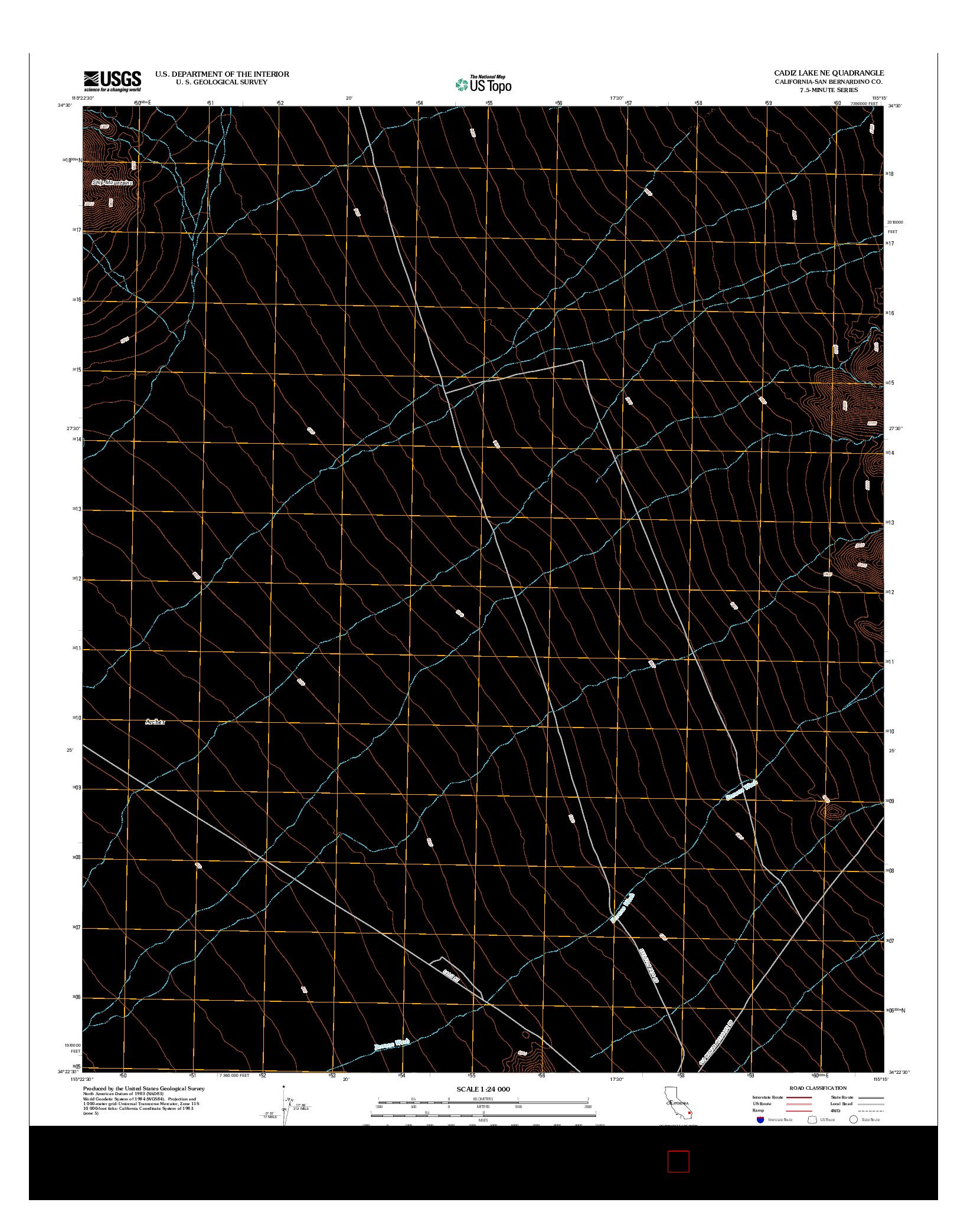 USGS US TOPO 7.5-MINUTE MAP FOR CADIZ LAKE NE, CA 2012