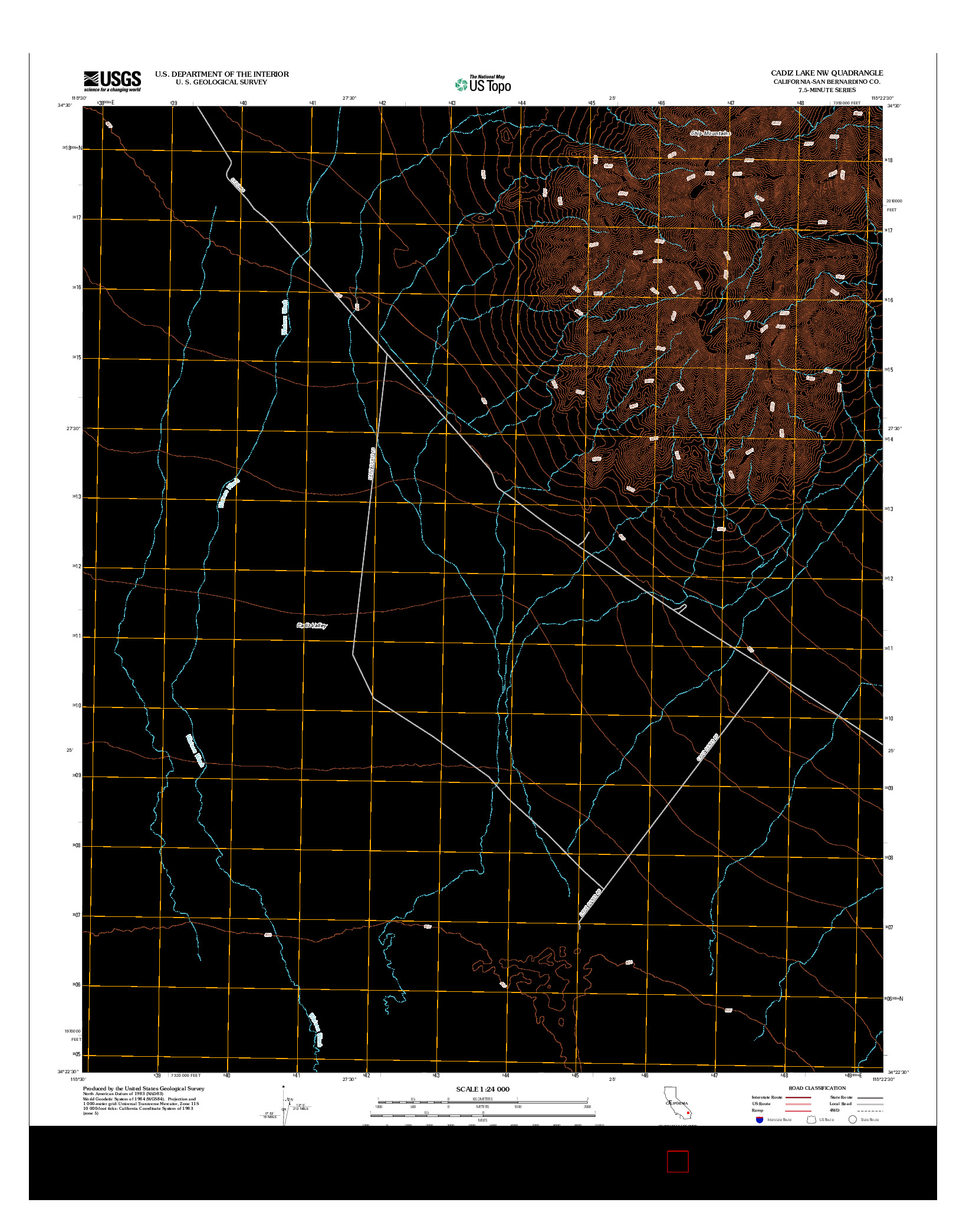 USGS US TOPO 7.5-MINUTE MAP FOR CADIZ LAKE NW, CA 2012