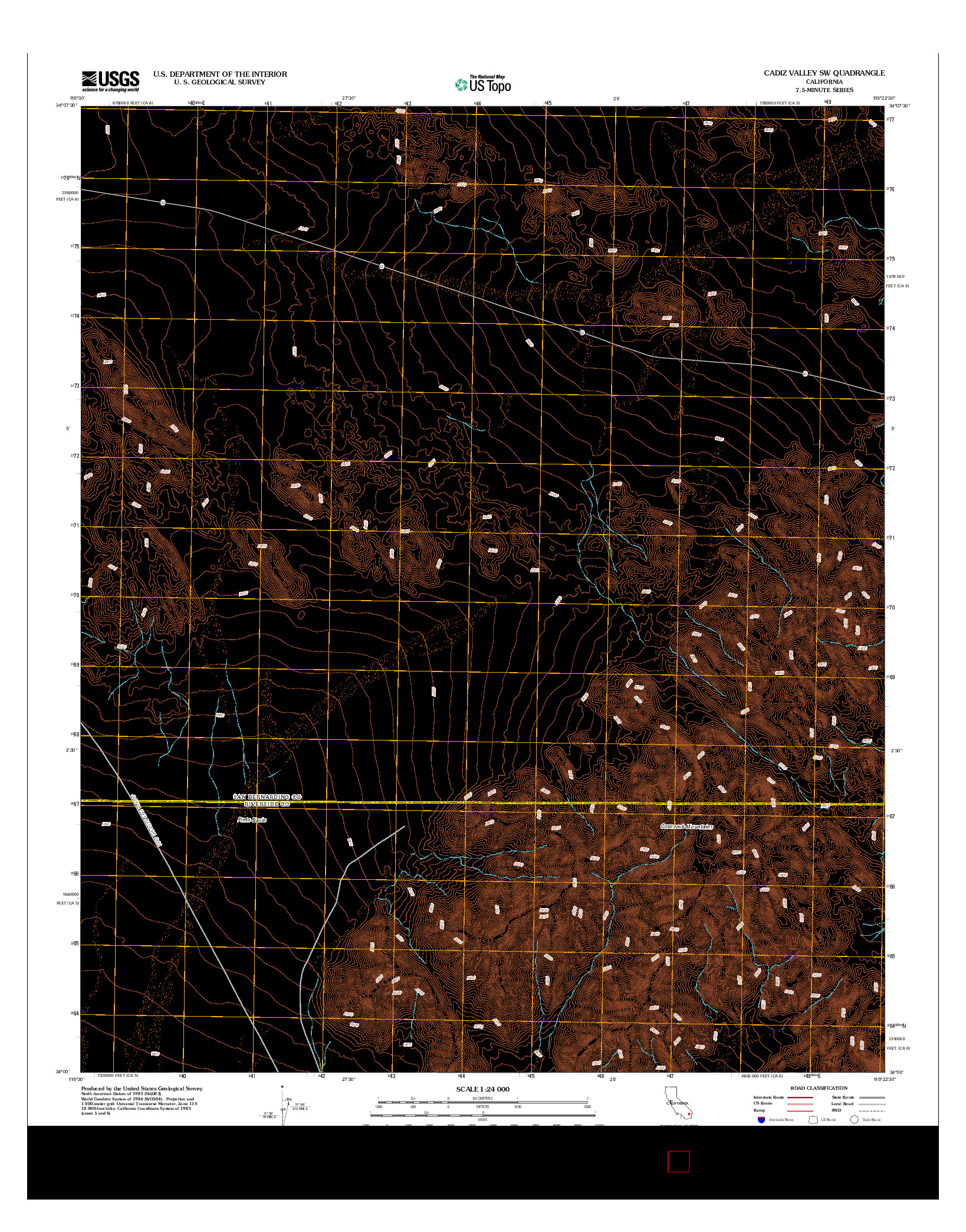 USGS US TOPO 7.5-MINUTE MAP FOR CADIZ VALLEY SW, CA 2012