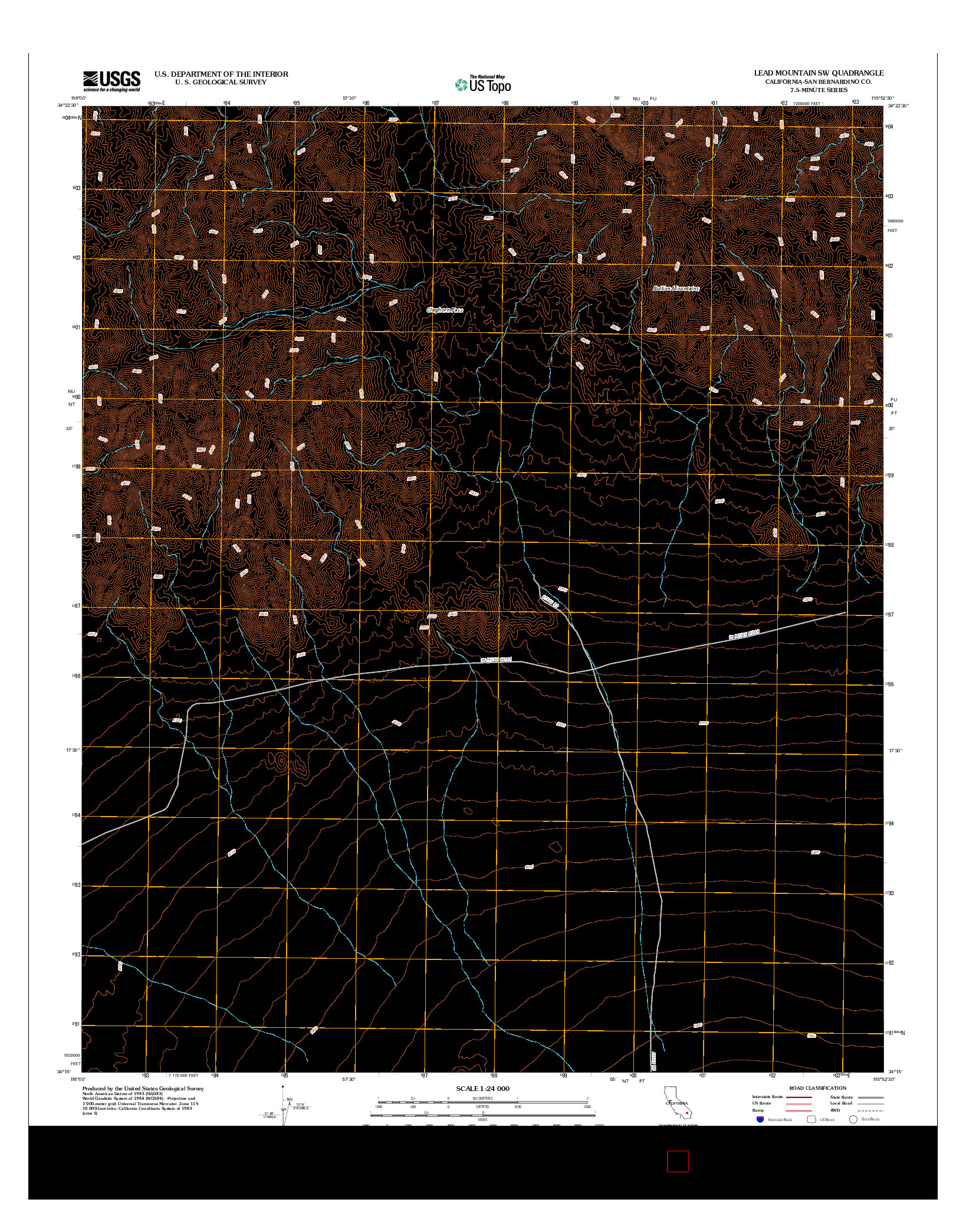 USGS US TOPO 7.5-MINUTE MAP FOR LEAD MOUNTAIN SW, CA 2012