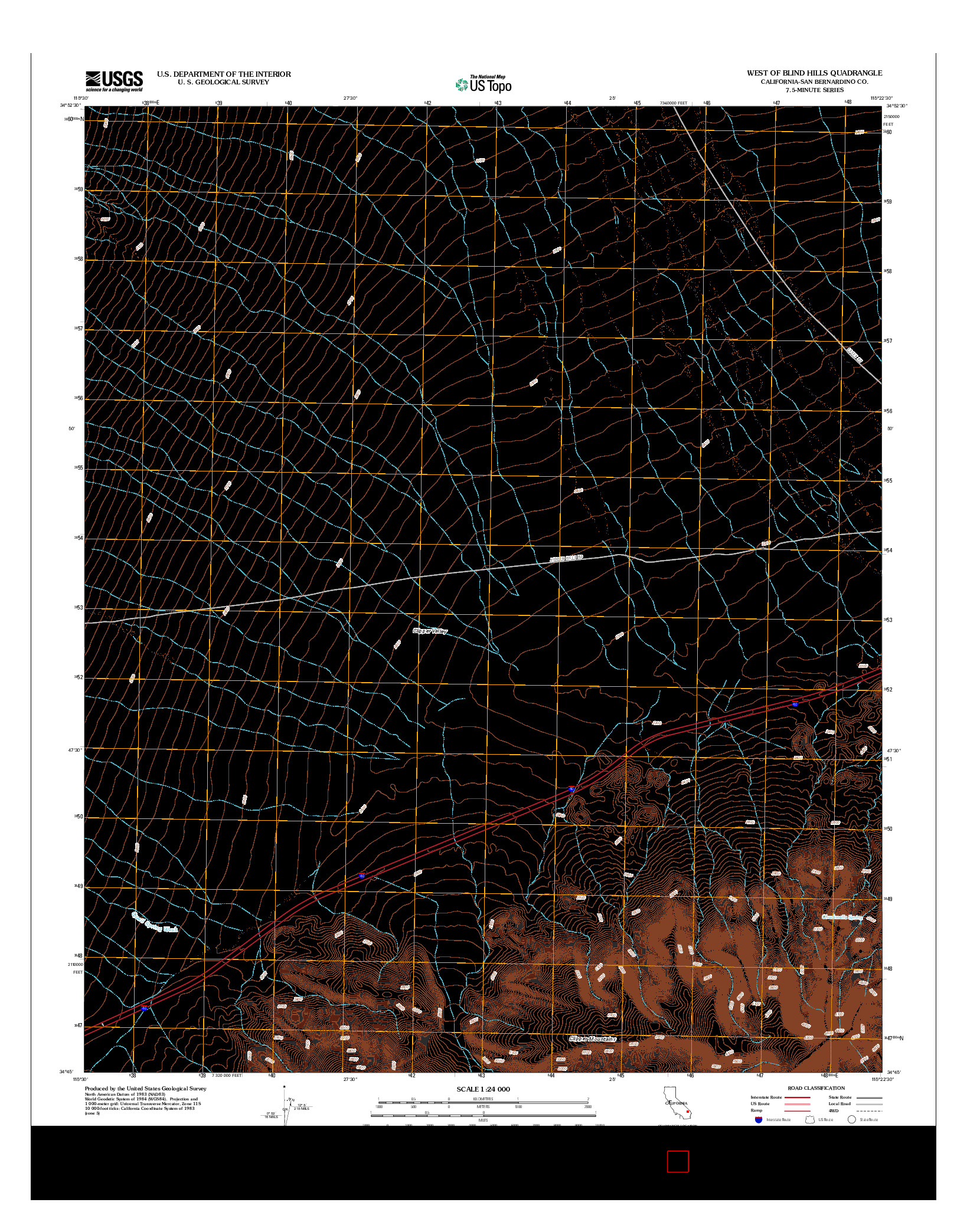 USGS US TOPO 7.5-MINUTE MAP FOR WEST OF BLIND HILLS, CA 2012