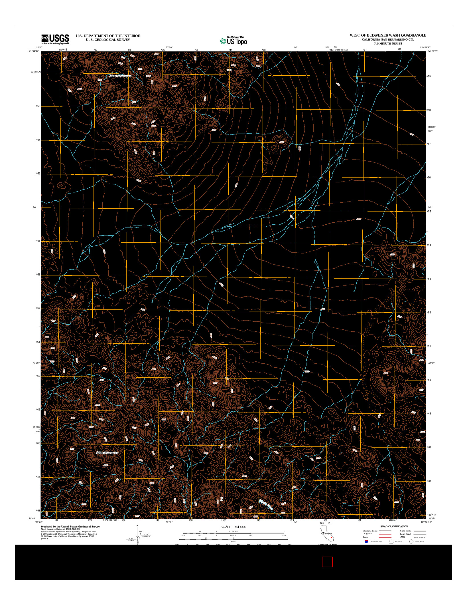 USGS US TOPO 7.5-MINUTE MAP FOR WEST OF BUDWEISER WASH, CA 2012