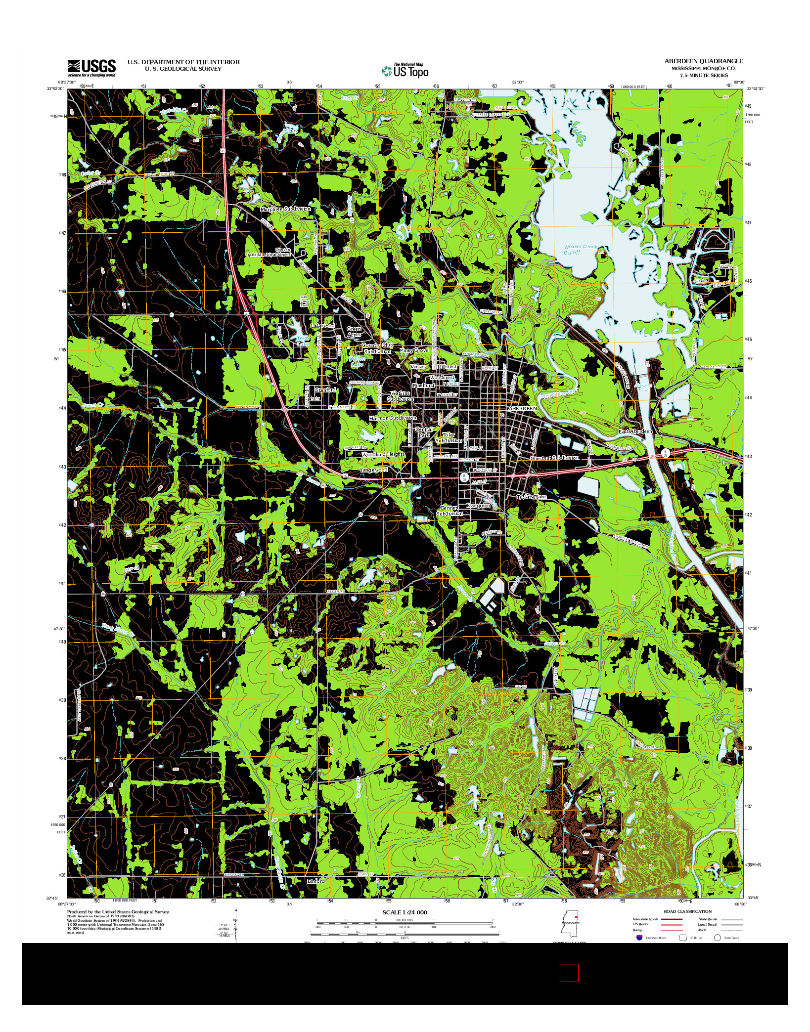 USGS US TOPO 7.5-MINUTE MAP FOR ABERDEEN, MS 2012