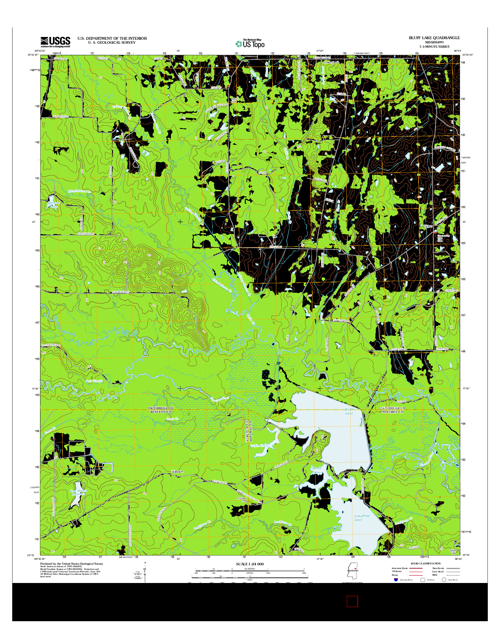 USGS US TOPO 7.5-MINUTE MAP FOR BLUFF LAKE, MS 2012
