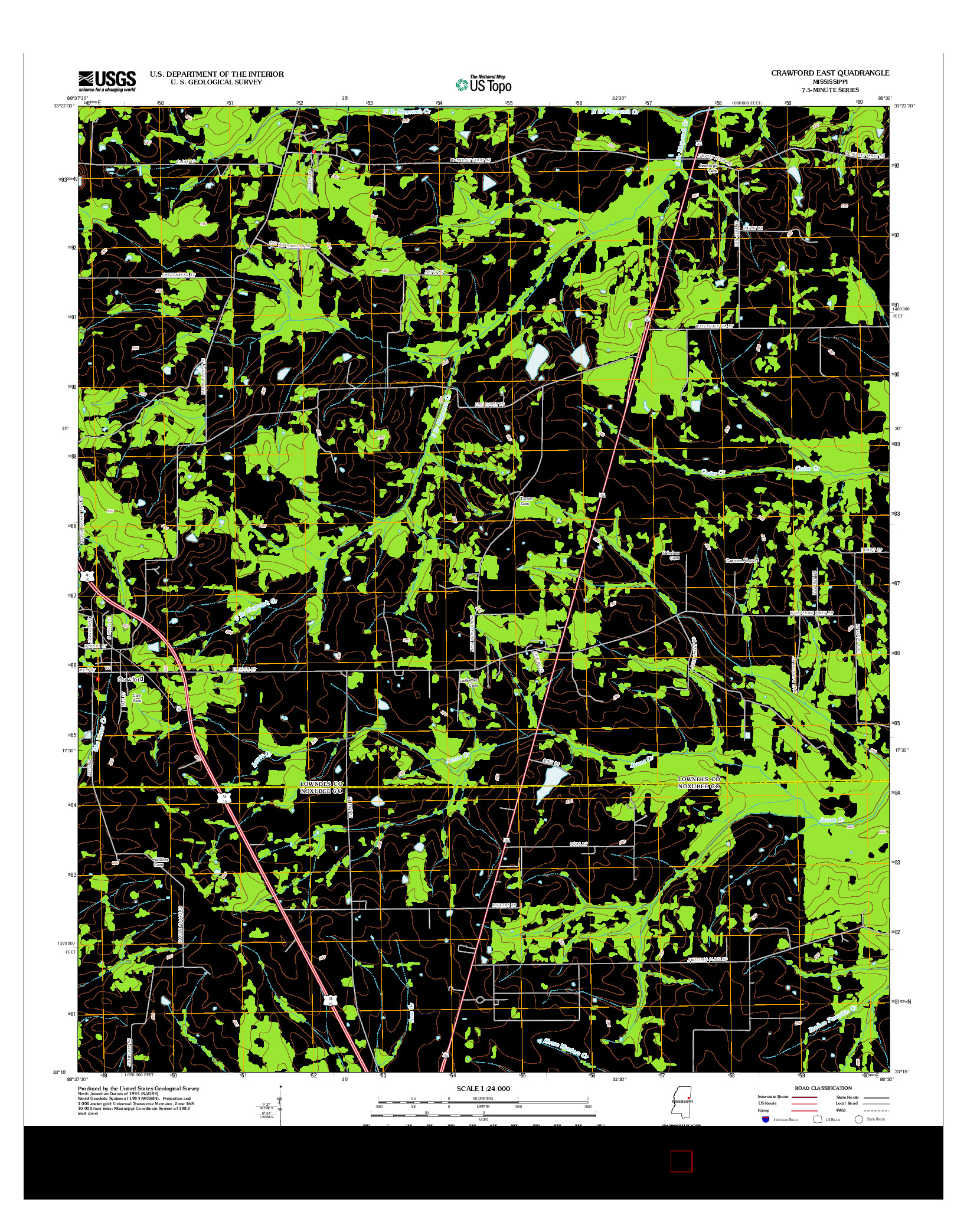 USGS US TOPO 7.5-MINUTE MAP FOR CRAWFORD EAST, MS 2012