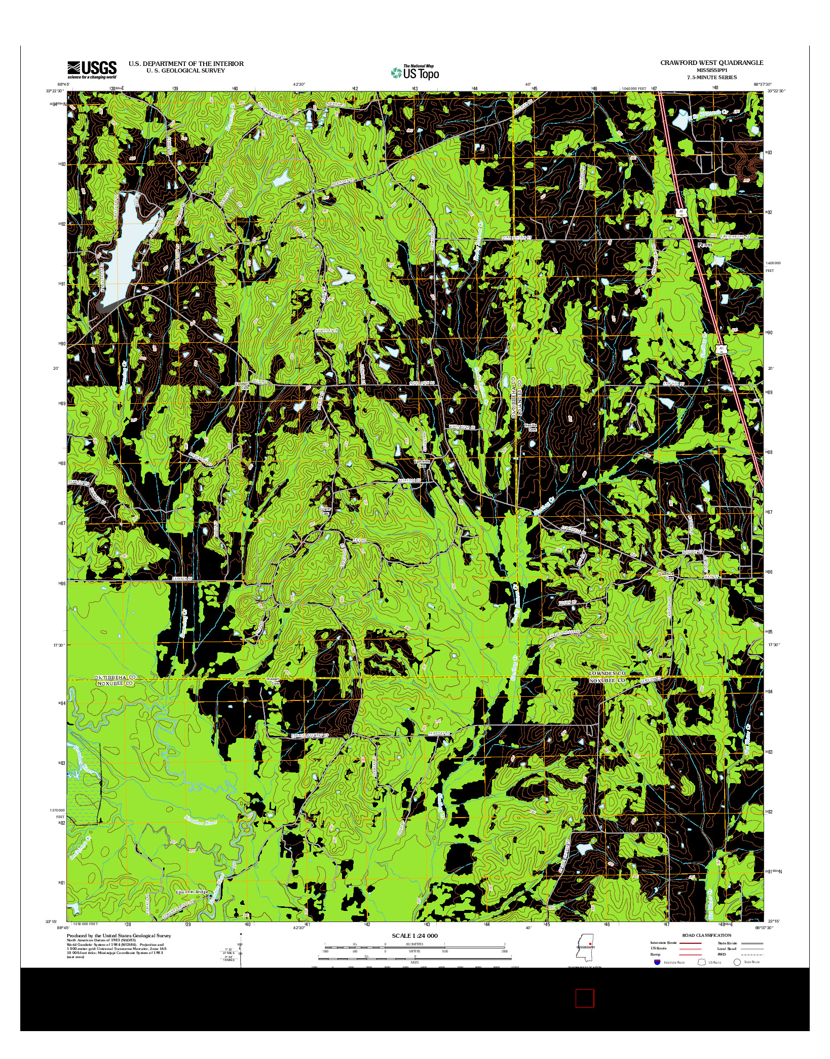 USGS US TOPO 7.5-MINUTE MAP FOR CRAWFORD WEST, MS 2012