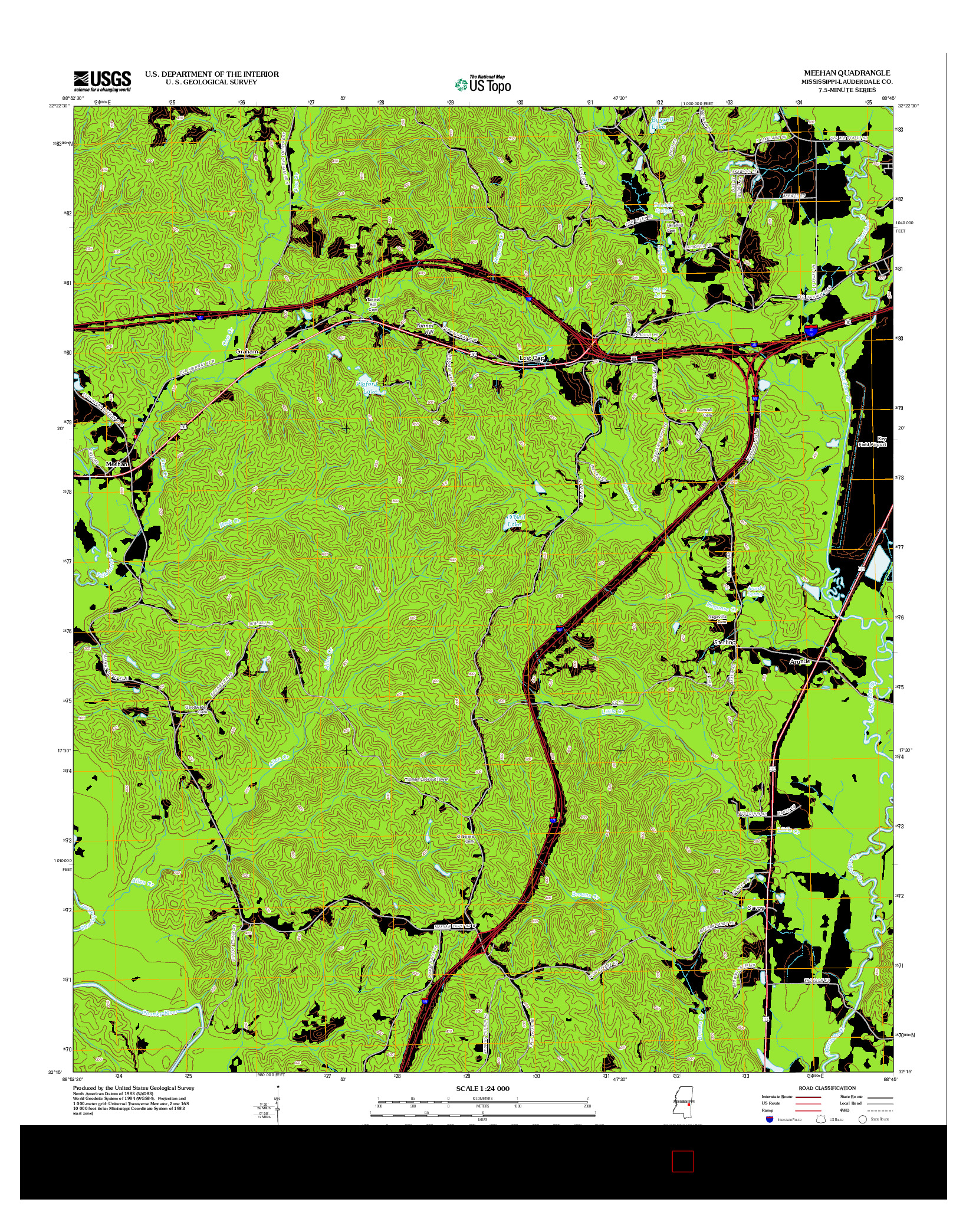 USGS US TOPO 7.5-MINUTE MAP FOR MEEHAN, MS 2012