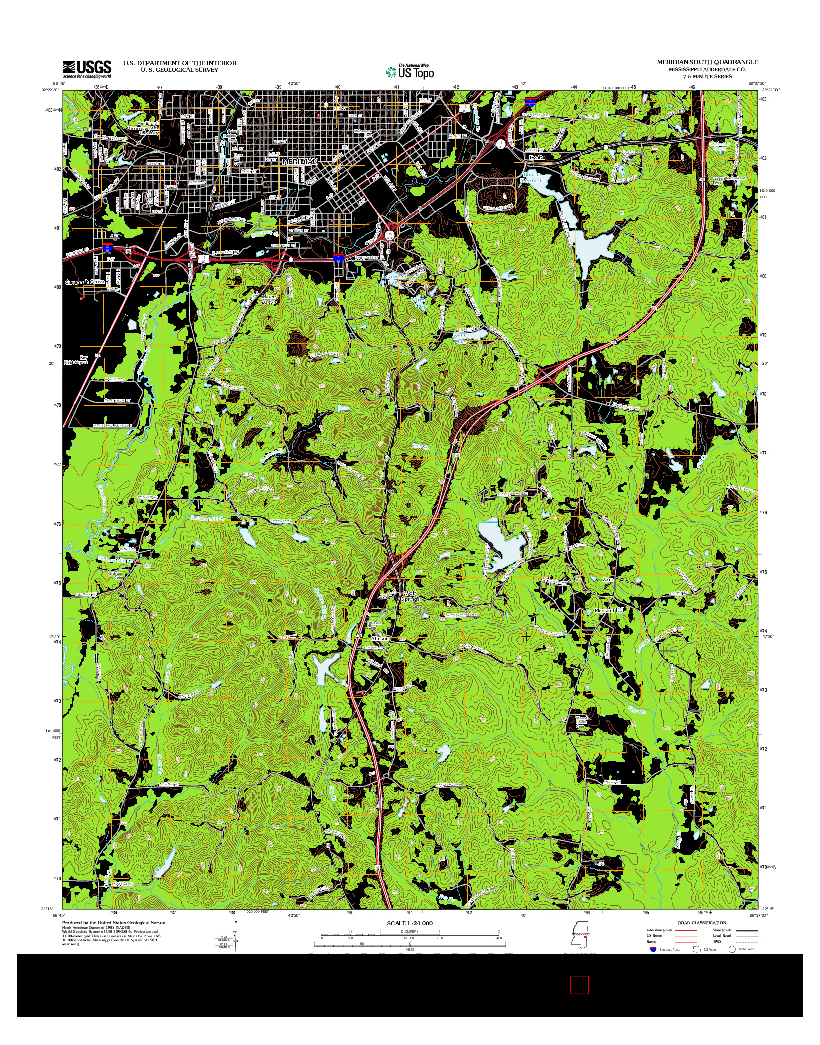 USGS US TOPO 7.5-MINUTE MAP FOR MERIDIAN SOUTH, MS 2012