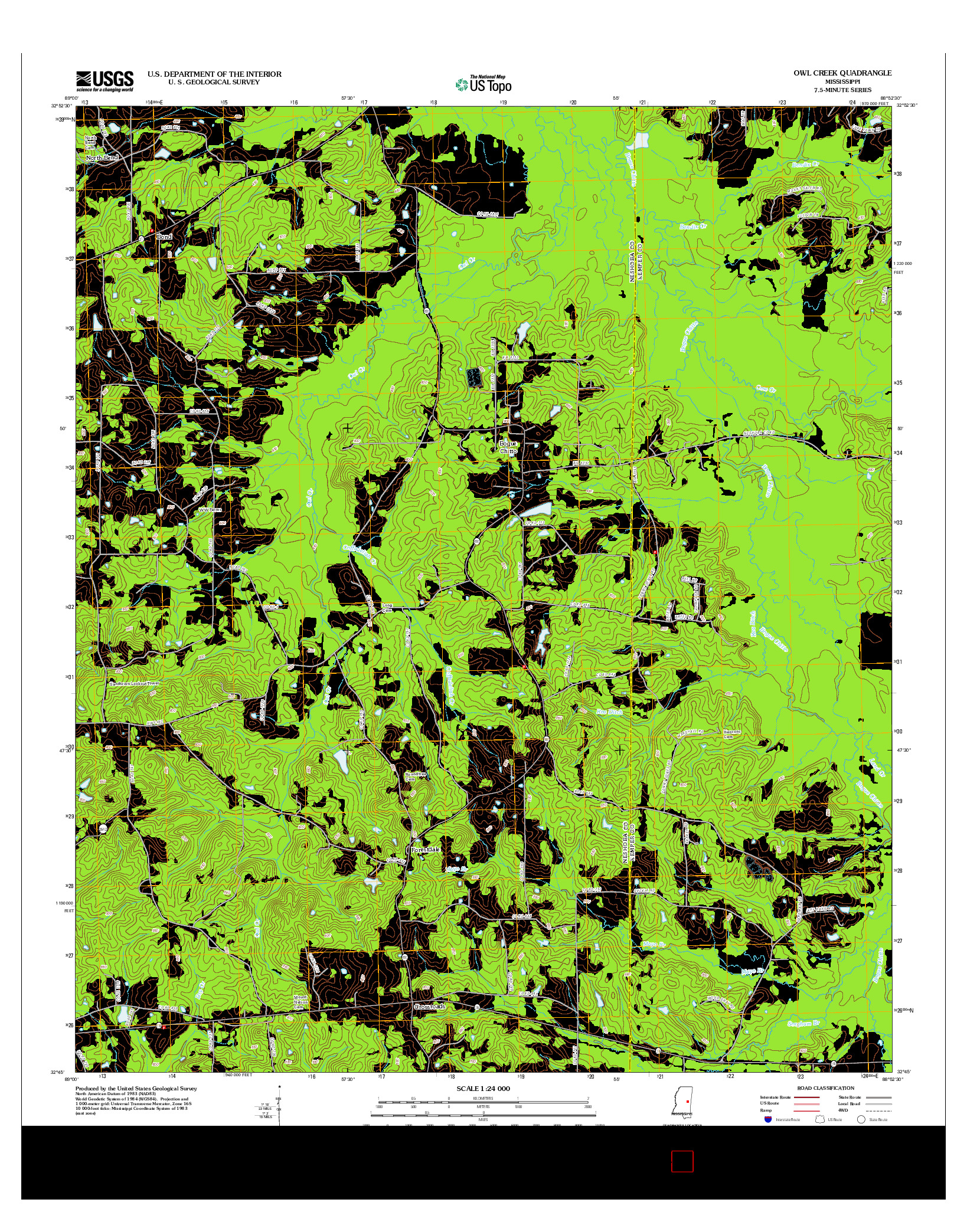 USGS US TOPO 7.5-MINUTE MAP FOR OWL CREEK, MS 2012