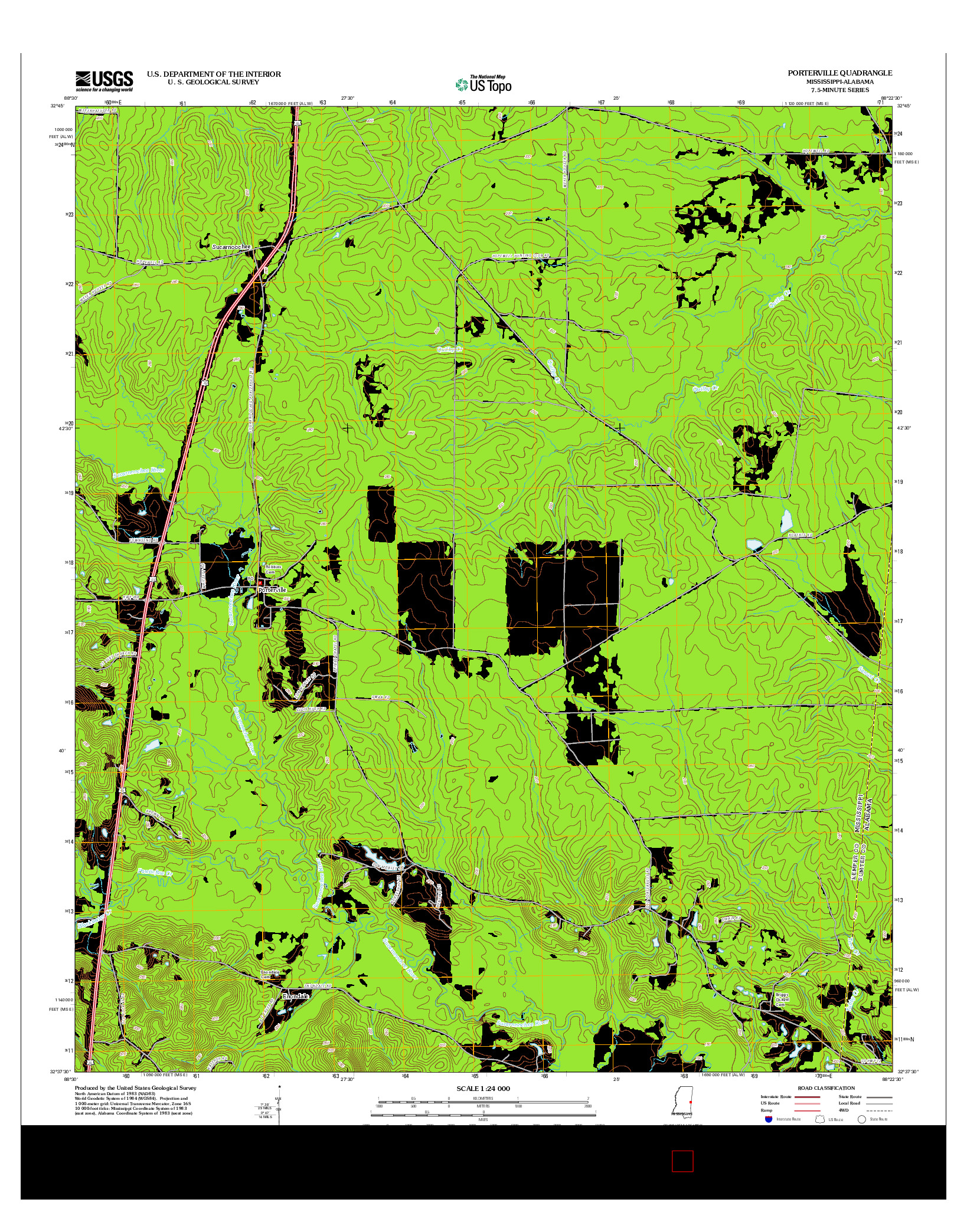 USGS US TOPO 7.5-MINUTE MAP FOR PORTERVILLE, MS-AL 2012