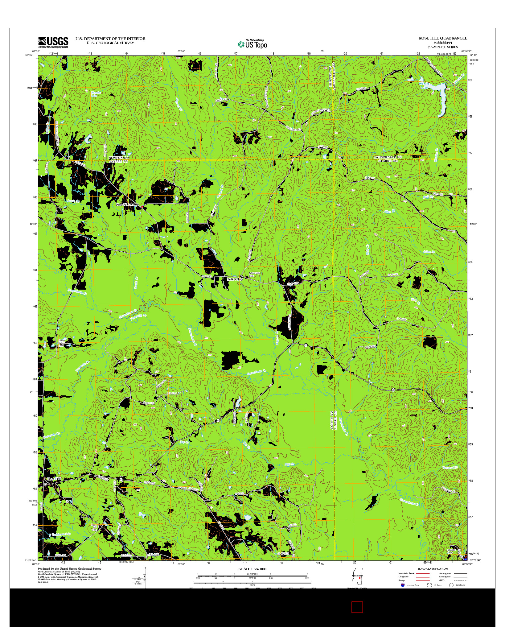 USGS US TOPO 7.5-MINUTE MAP FOR ROSE HILL, MS 2012