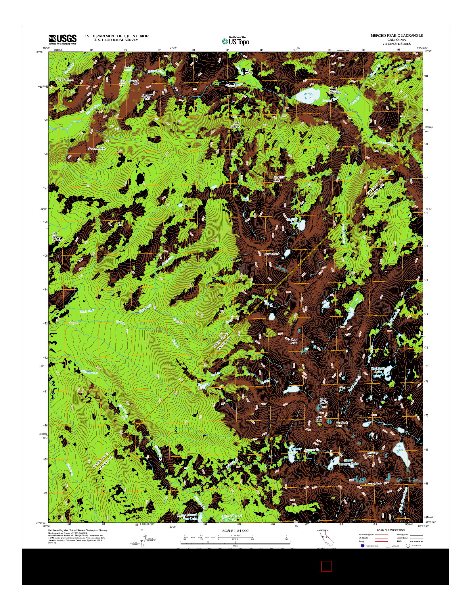 USGS US TOPO 7.5-MINUTE MAP FOR MERCED PEAK, CA 2012