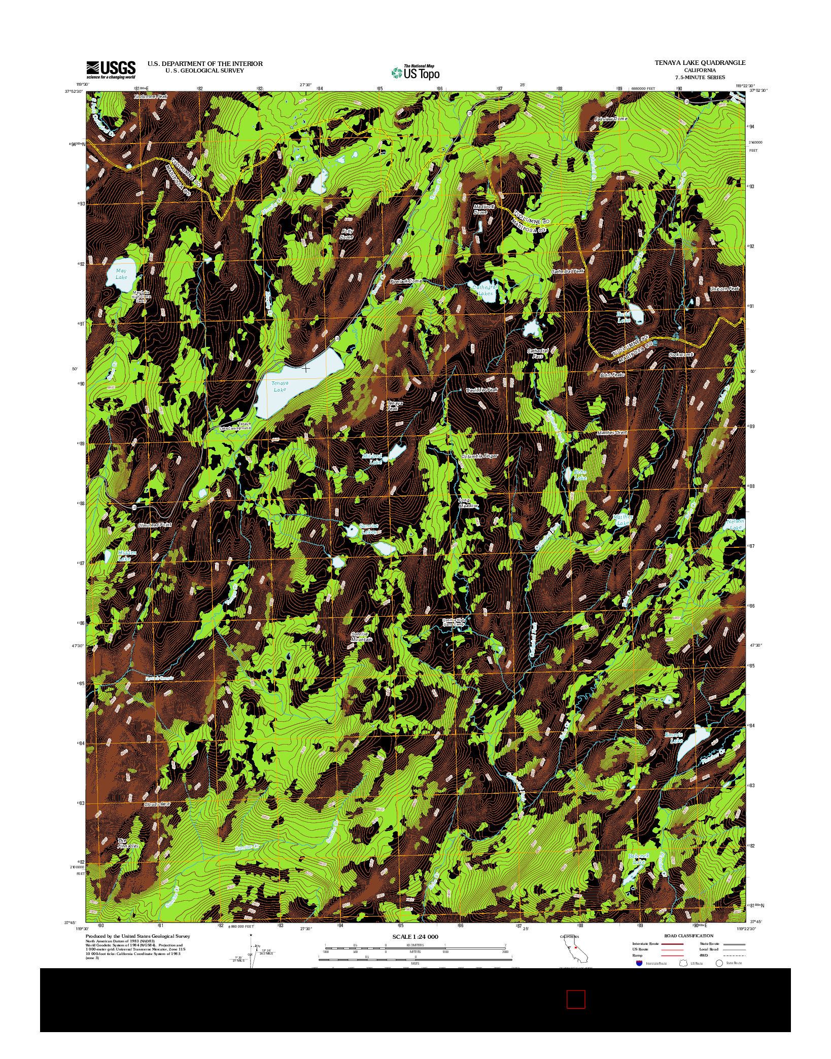 USGS US TOPO 7.5-MINUTE MAP FOR TENAYA LAKE, CA 2012