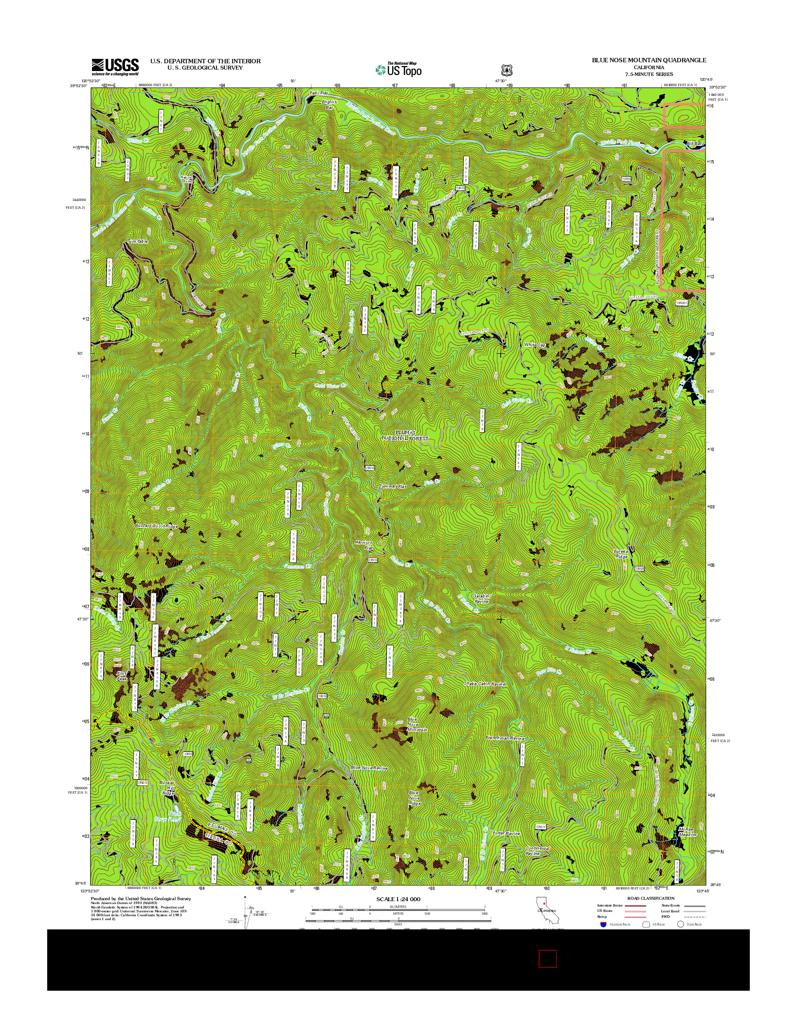 USGS US TOPO 7.5-MINUTE MAP FOR BLUE NOSE MOUNTAIN, CA 2012