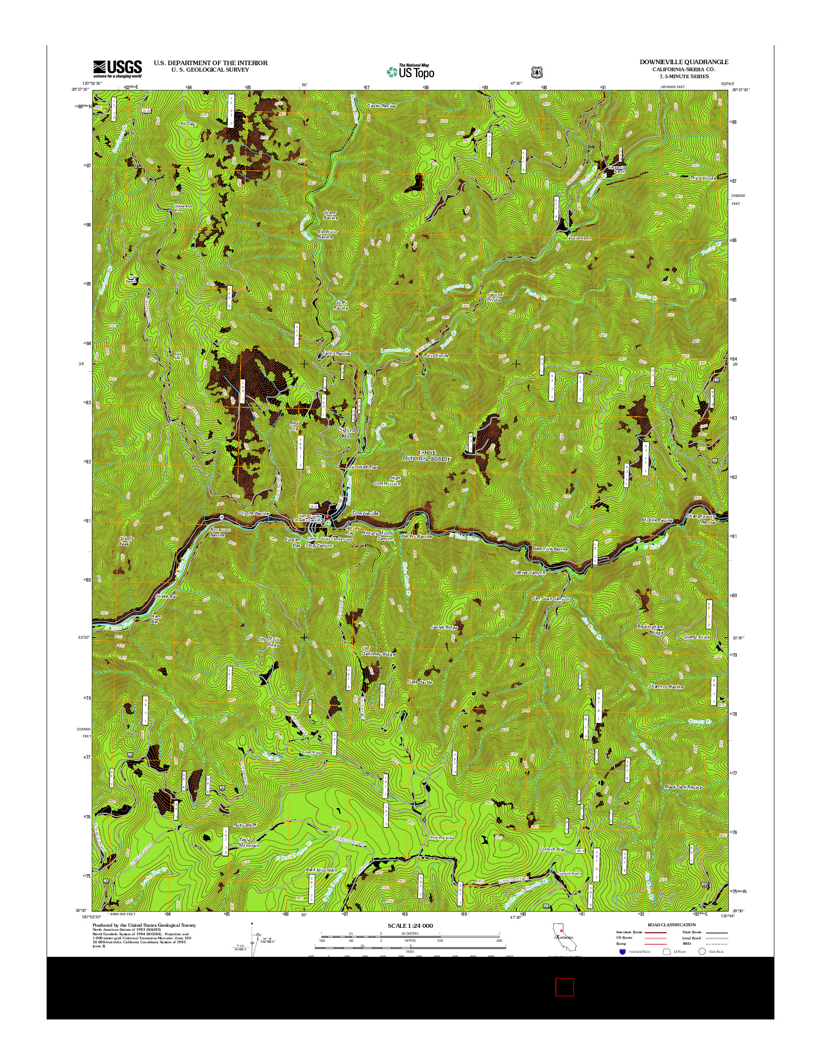 USGS US TOPO 7.5-MINUTE MAP FOR DOWNIEVILLE, CA 2012
