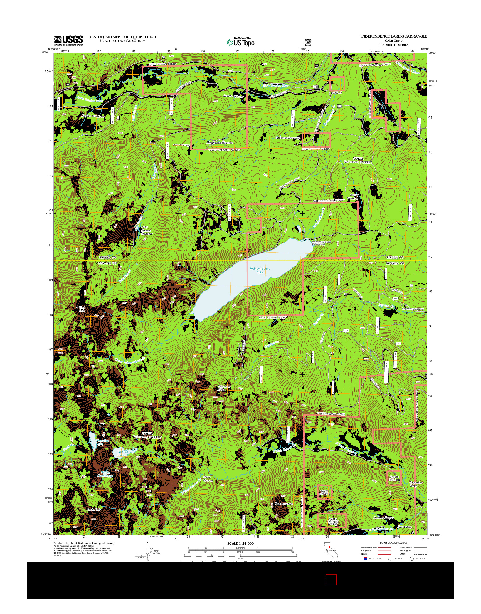 USGS US TOPO 7.5-MINUTE MAP FOR INDEPENDENCE LAKE, CA 2012