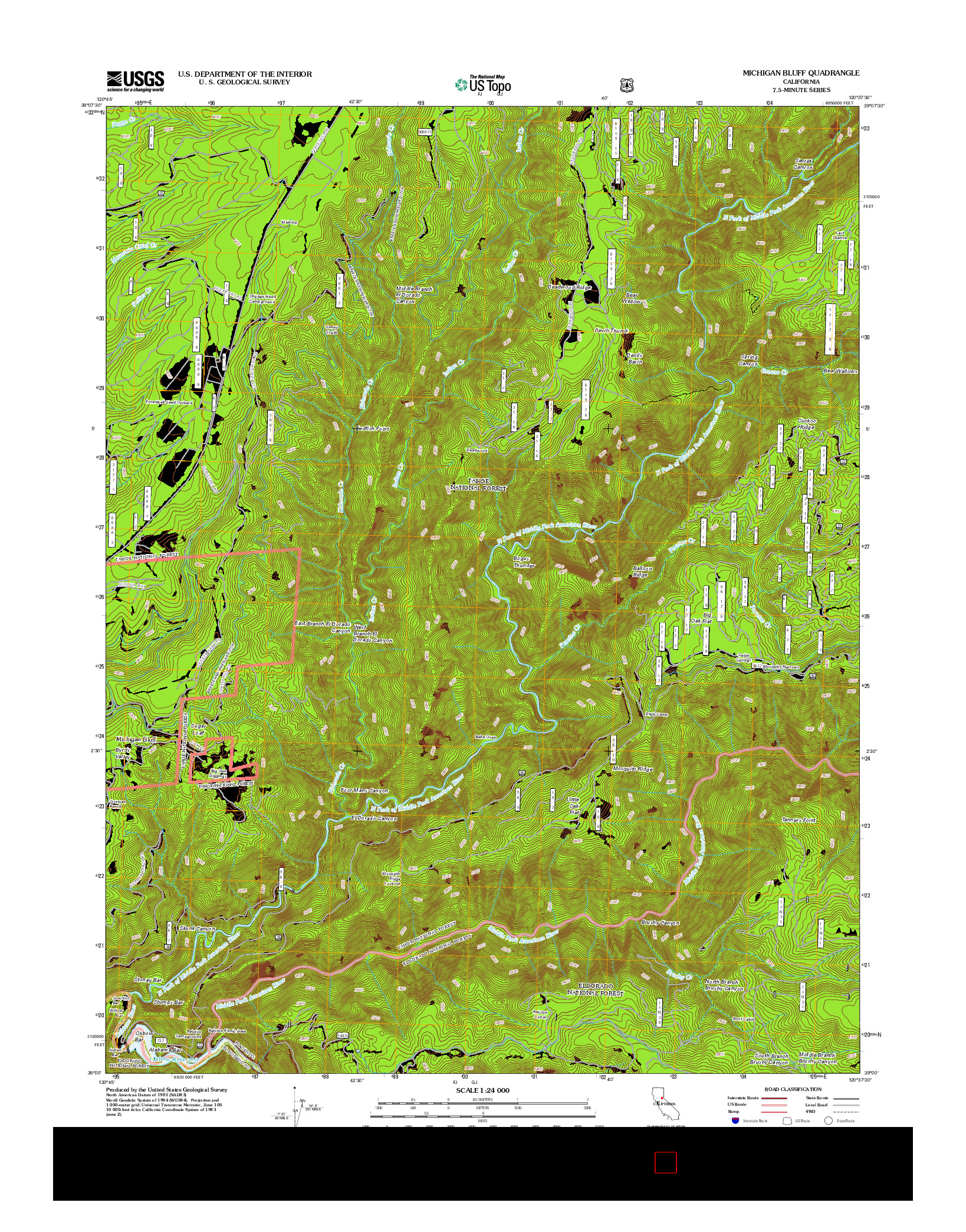 USGS US TOPO 7.5-MINUTE MAP FOR MICHIGAN BLUFF, CA 2012